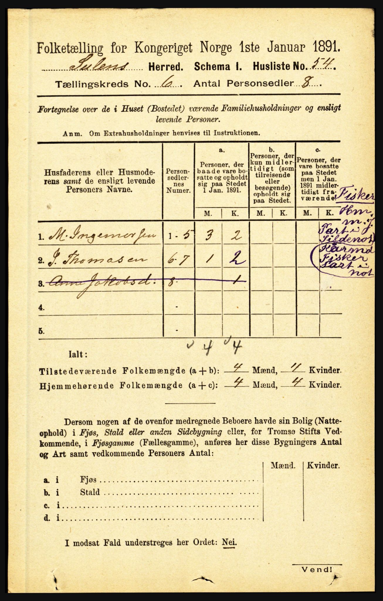 RA, 1891 census for 1412 Solund, 1891, p. 2006
