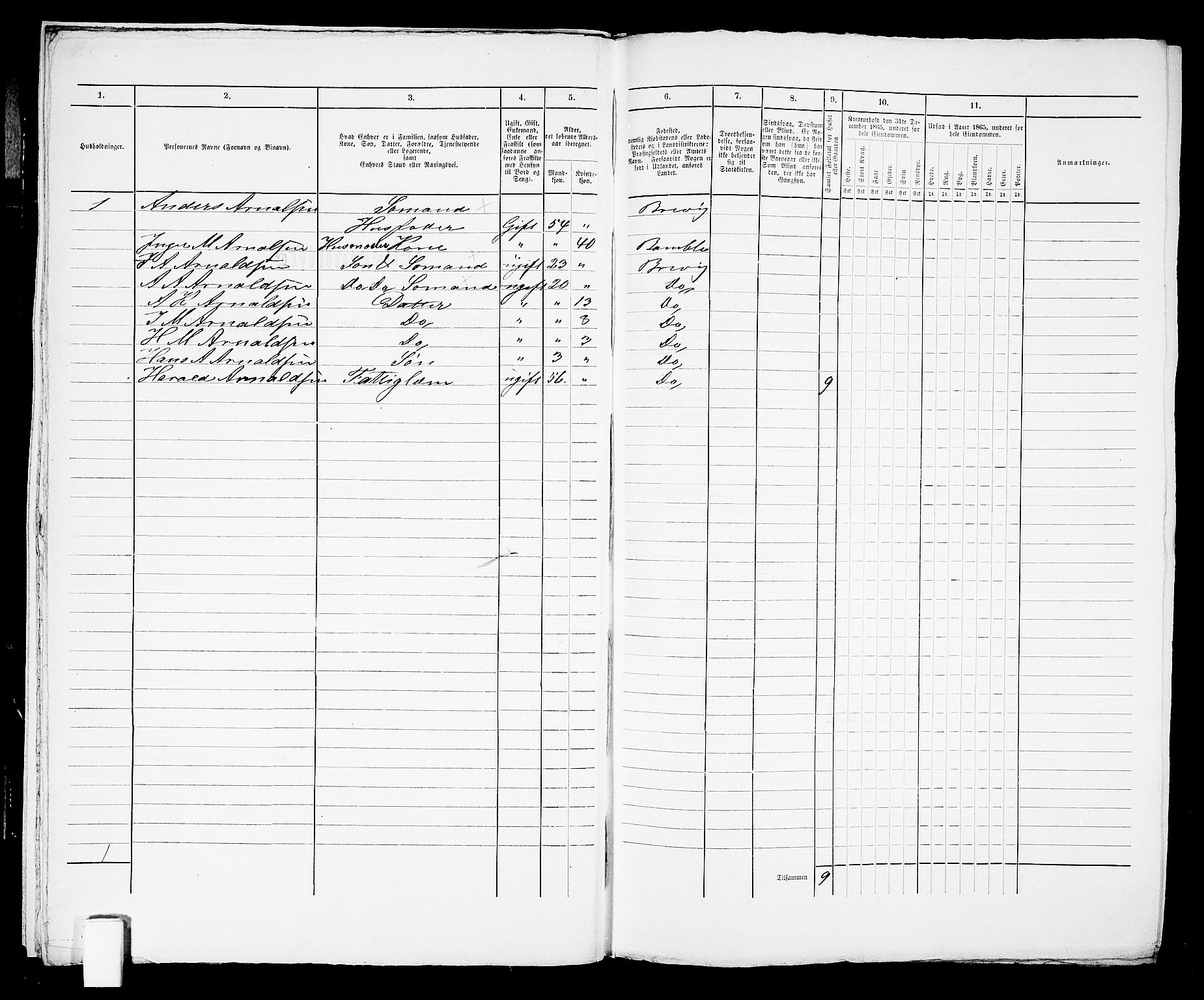 RA, 1865 census for Brevik, 1865, p. 386