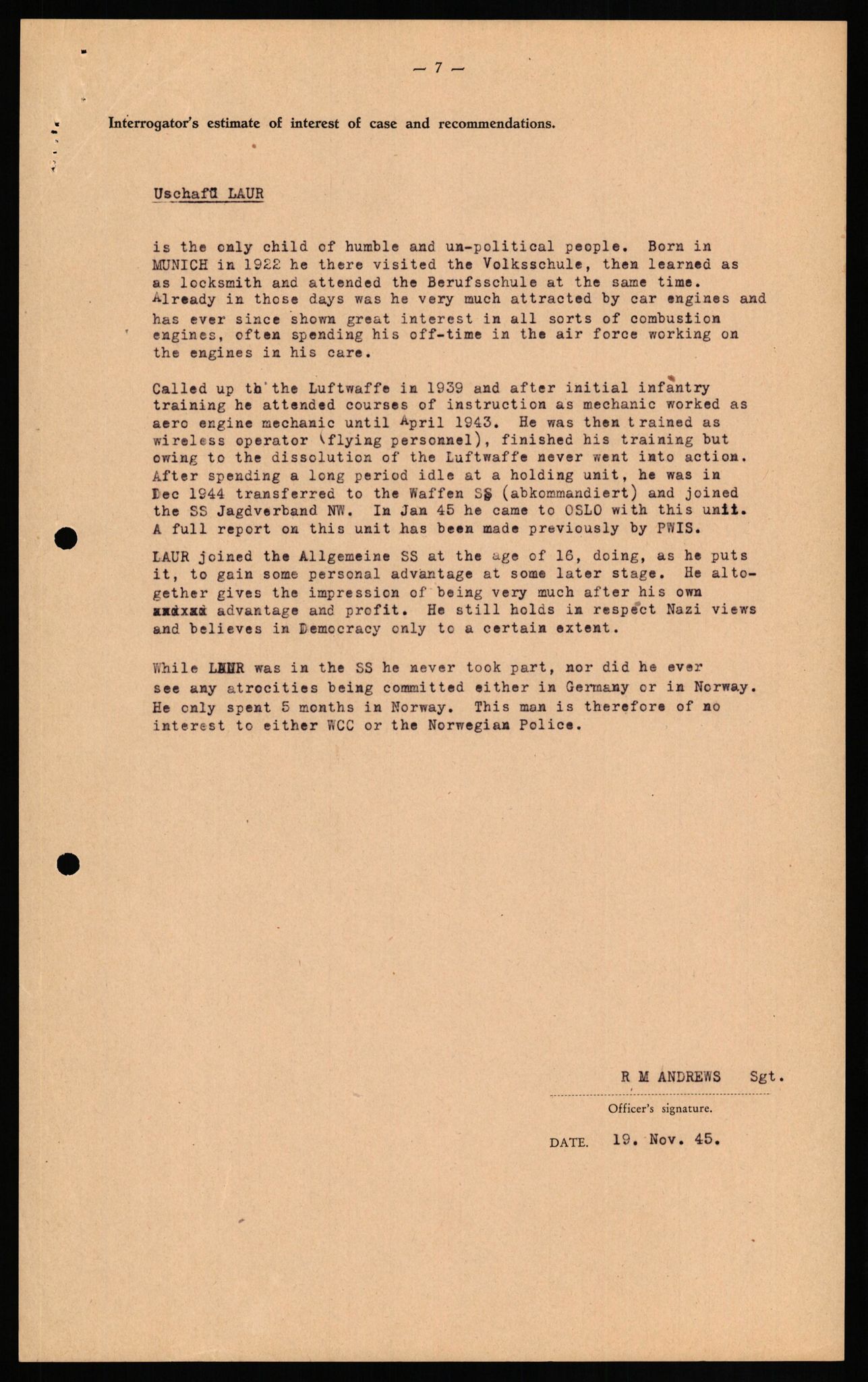 Forsvaret, Forsvarets overkommando II, AV/RA-RAFA-3915/D/Db/L0019: CI Questionaires. Tyske okkupasjonsstyrker i Norge. Tyskere., 1945-1946, p. 533