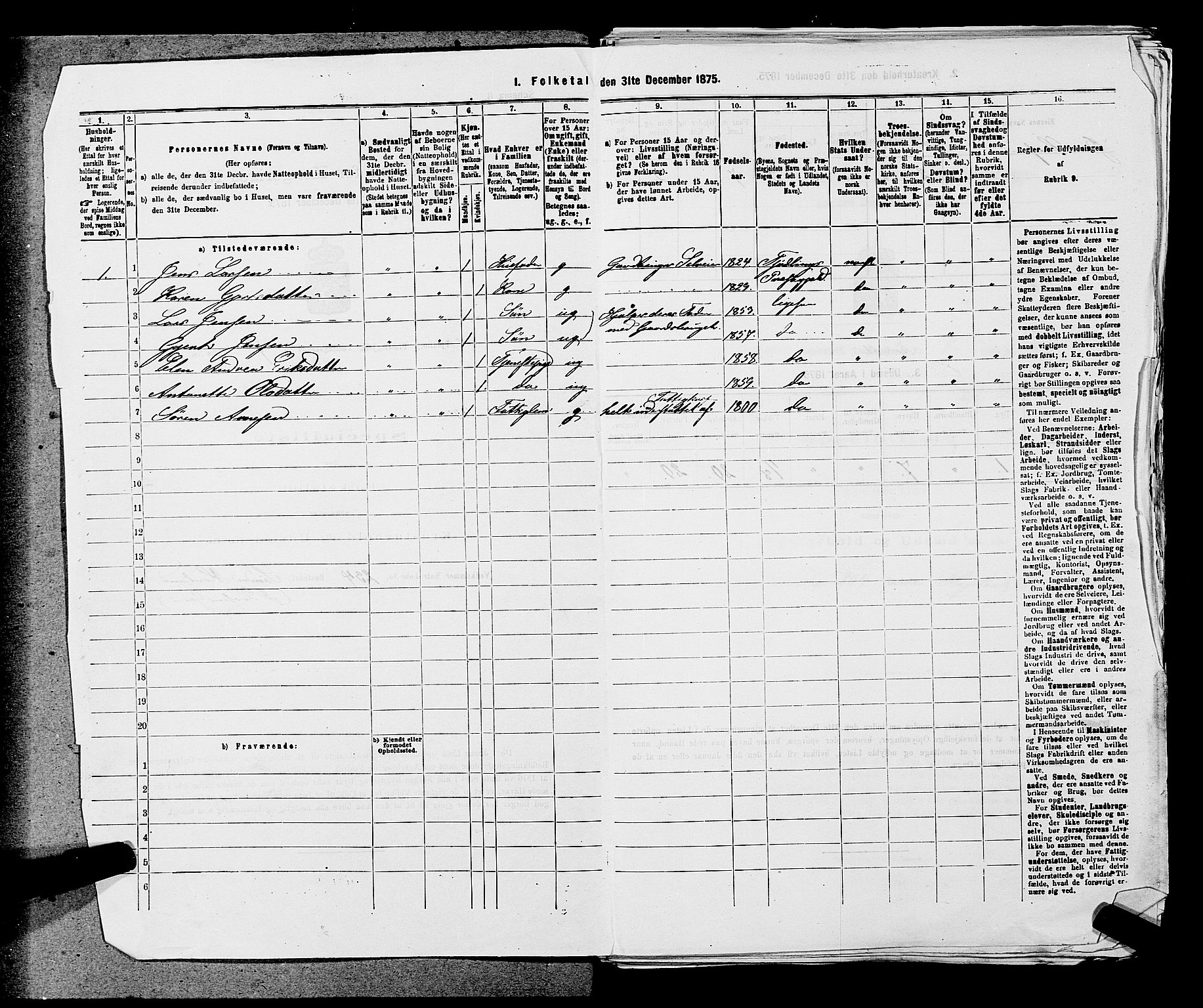 SAKO, 1875 census for 0725P Tjølling, 1875, p. 1244