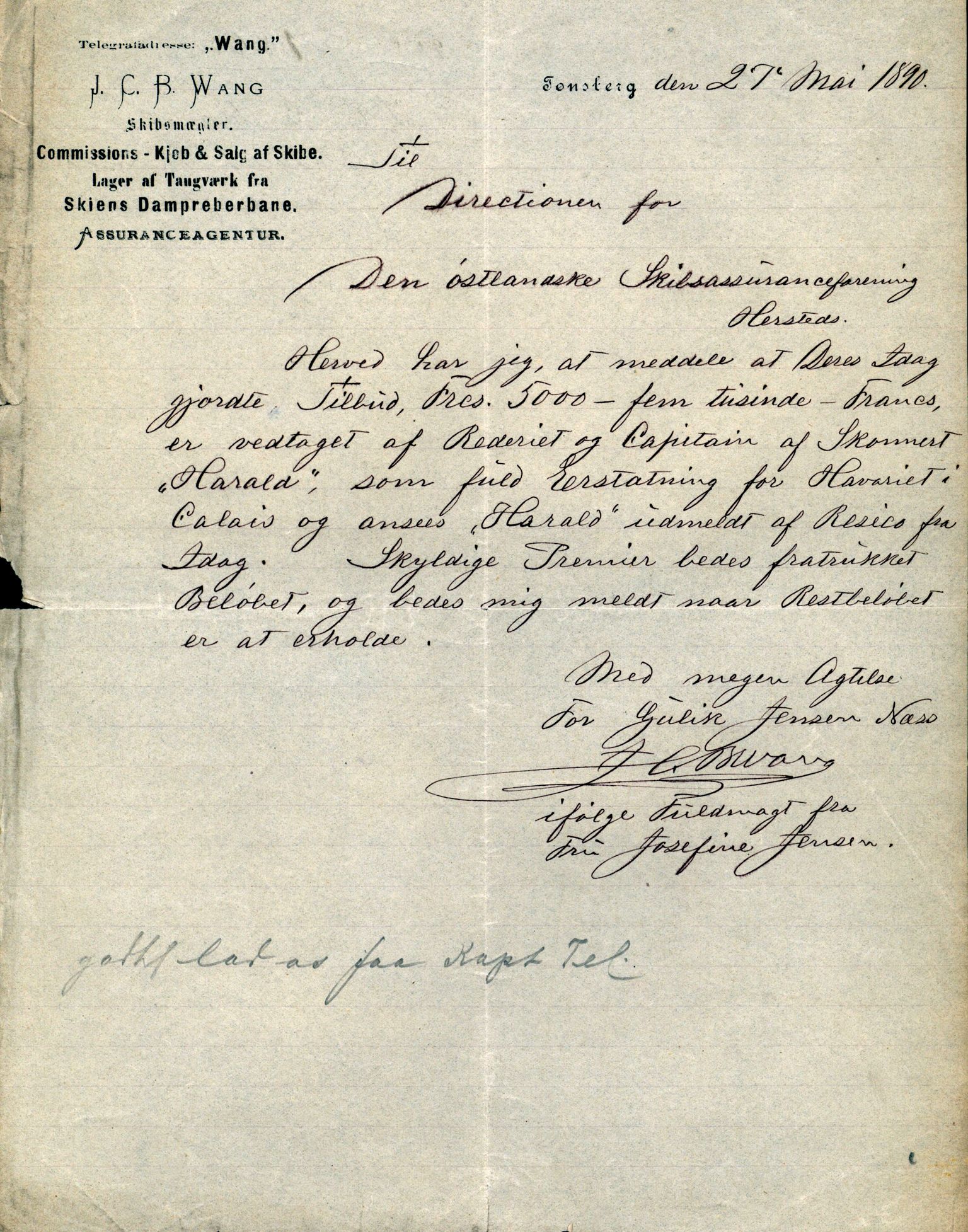 Pa 63 - Østlandske skibsassuranceforening, VEMU/A-1079/G/Ga/L0025/0004: Havaridokumenter / Imanuel, Hefhi, Guldregn, Haabet, Harald, Windsor, 1890, p. 95