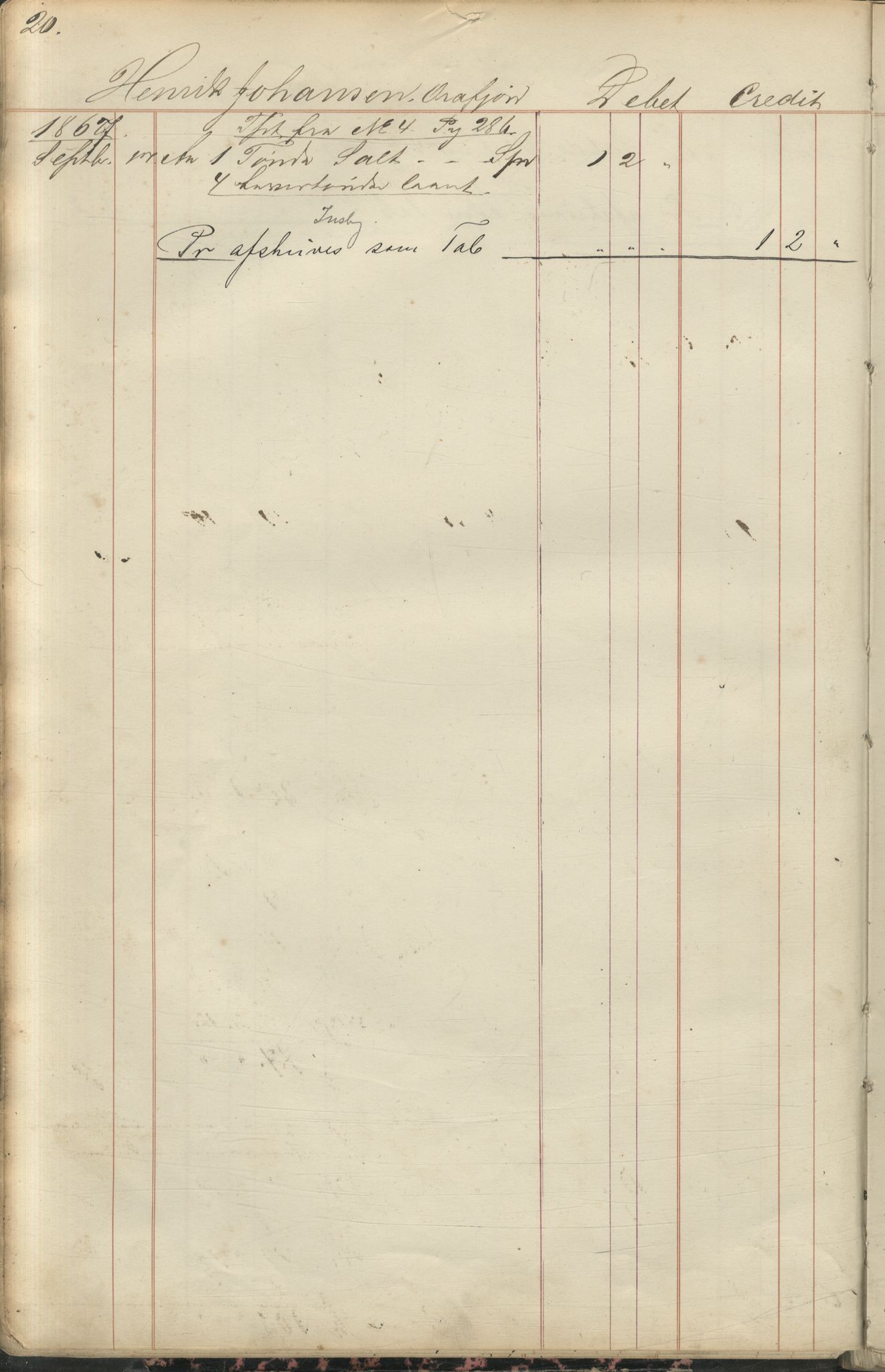 Brodtkorb handel A/S, VAMU/A-0001/F/Fc/L0001/0001: Konto for kvener og nordmenn på Kolahalvøya  / Conto for Kvæner og Nordmænd paa Russefinmarken No 1, 1868-1894, p. 20