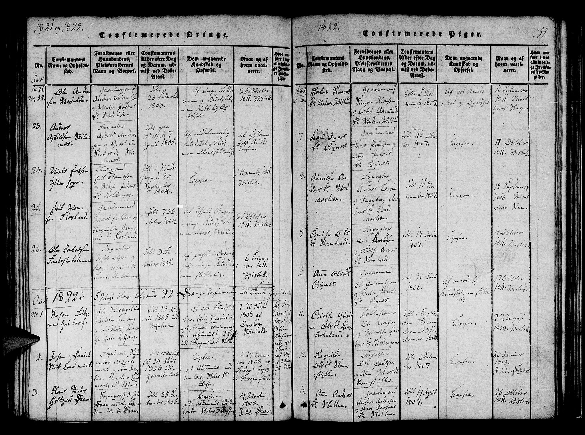 Fana Sokneprestembete, AV/SAB-A-75101/H/Haa/Haaa/L0007: Parish register (official) no. A 7, 1816-1828, p. 254