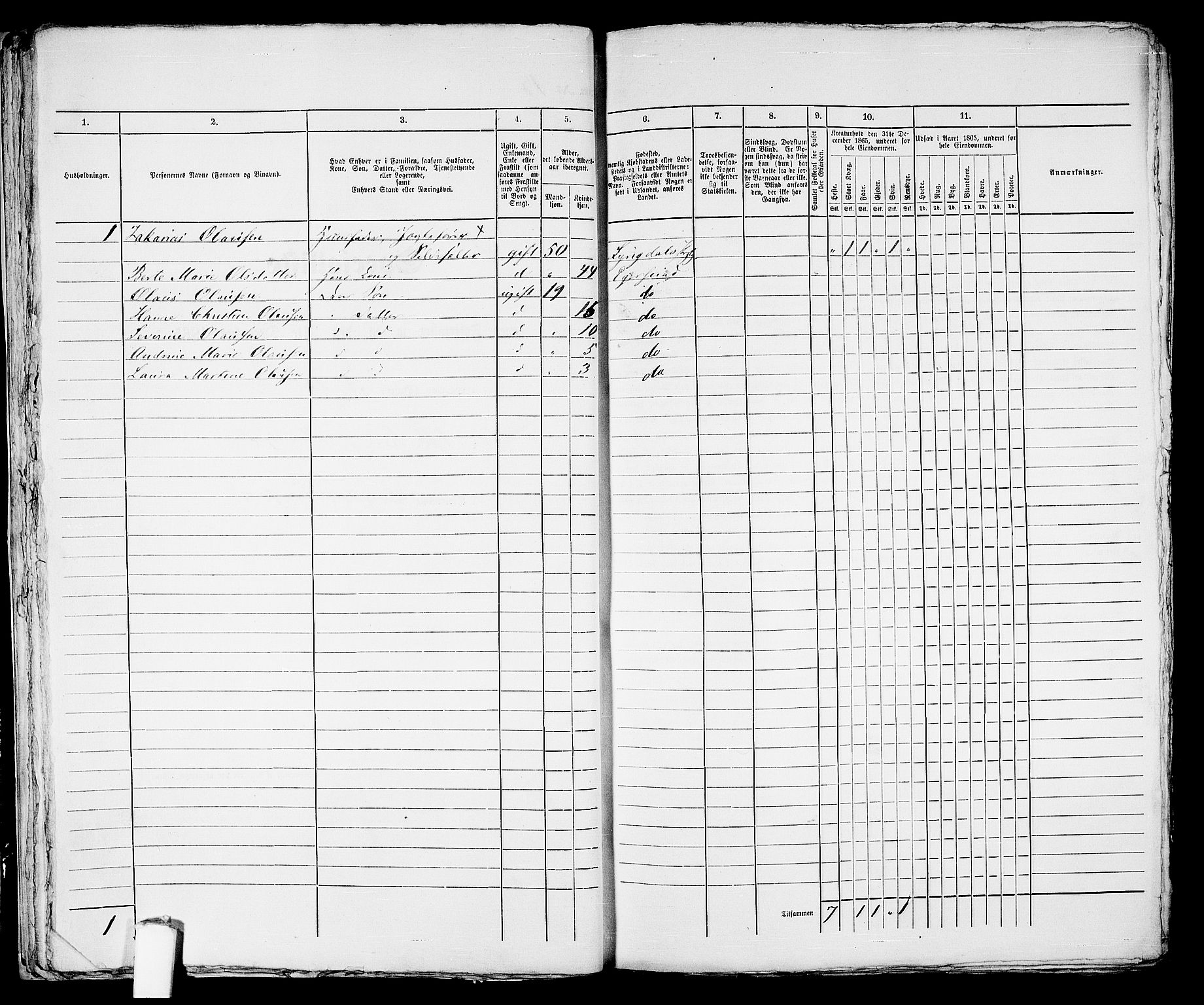 RA, 1865 census for Eigersund parish, Egersund town, 1865, p. 35