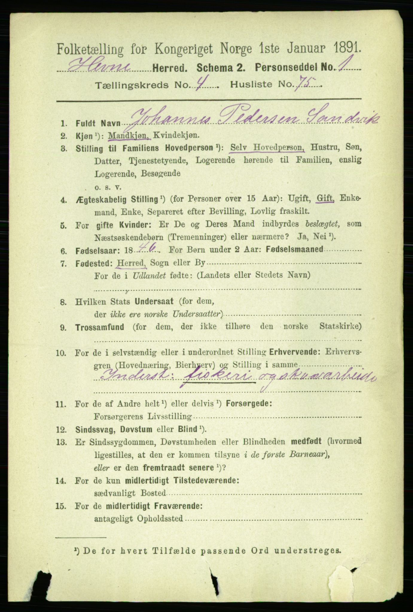 RA, 1891 census for 1612 Hemne, 1891, p. 2341