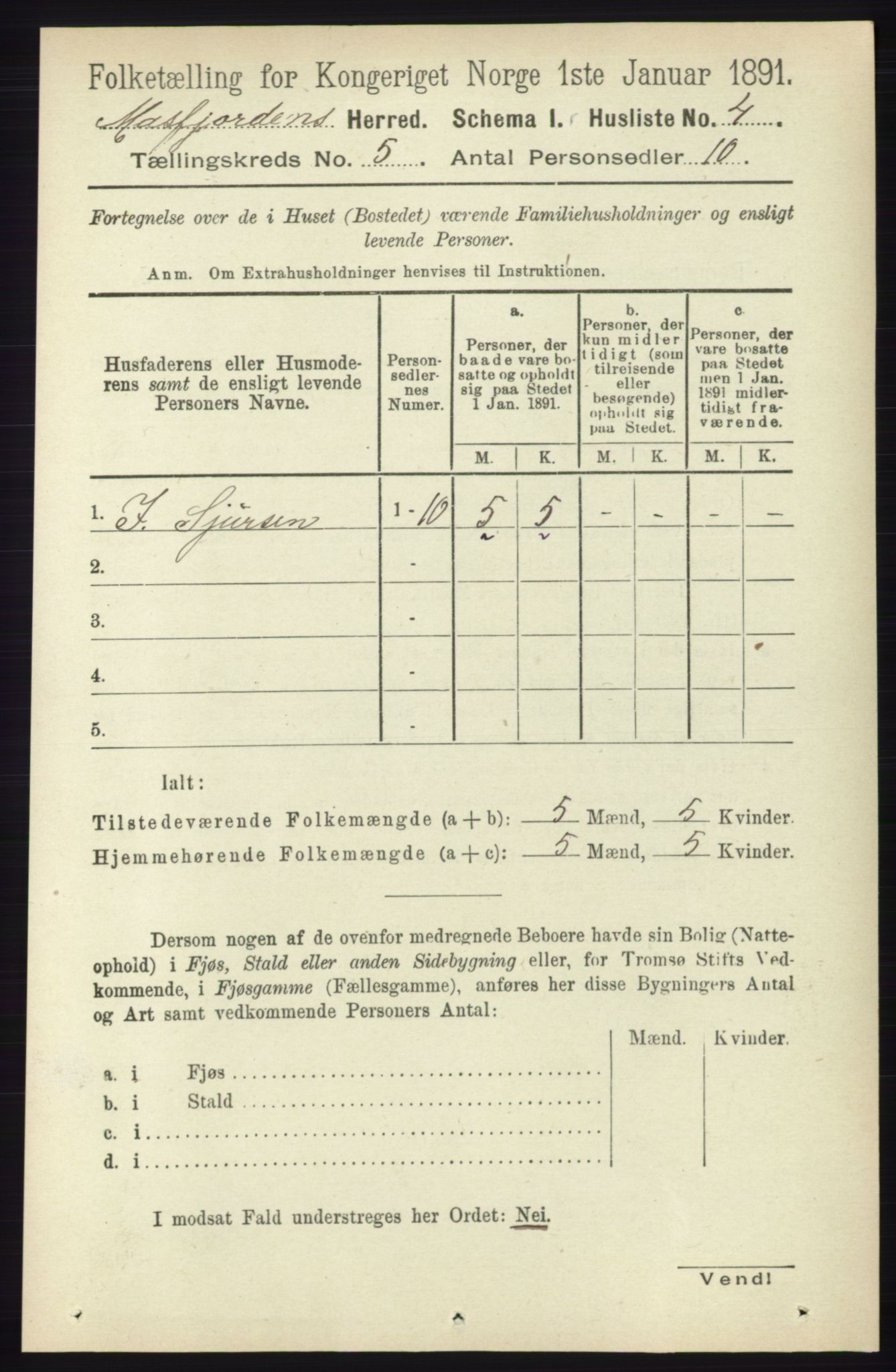 RA, 1891 census for 1266 Masfjorden, 1891, p. 846