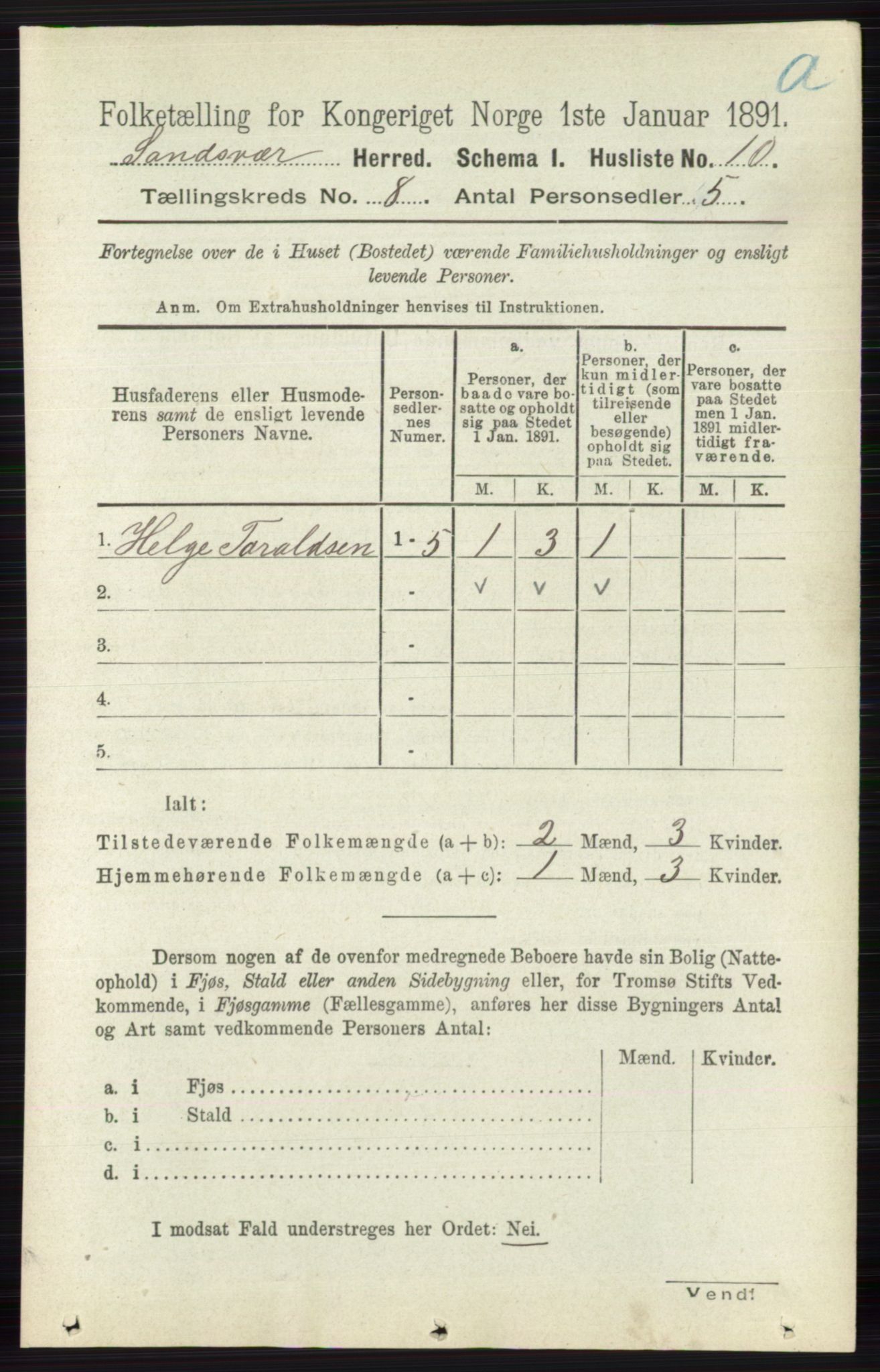 RA, 1891 census for 0629 Sandsvær, 1891, p. 4277