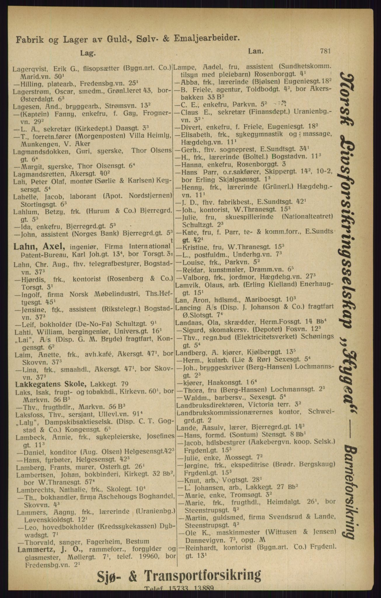 Kristiania/Oslo adressebok, PUBL/-, 1916, p. 781