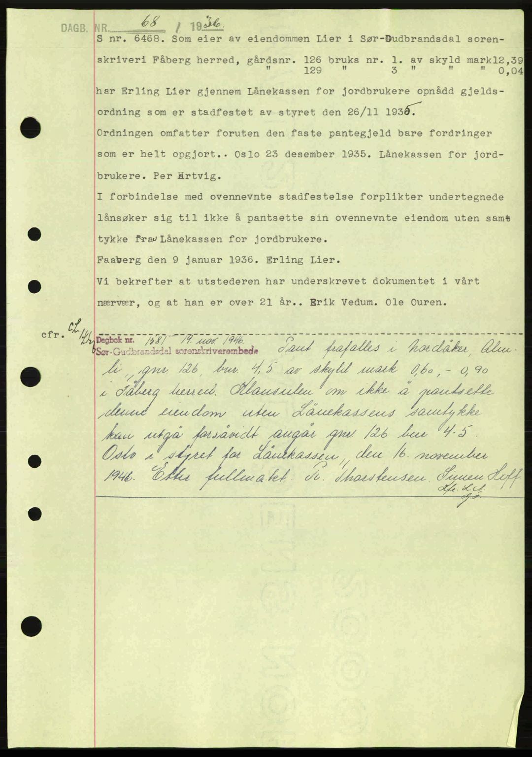 Sør-Gudbrandsdal tingrett, SAH/TING-004/H/Hb/Hbe/L0001: Mortgage book no. B1, 1936-1939, Diary no: : 68/1936