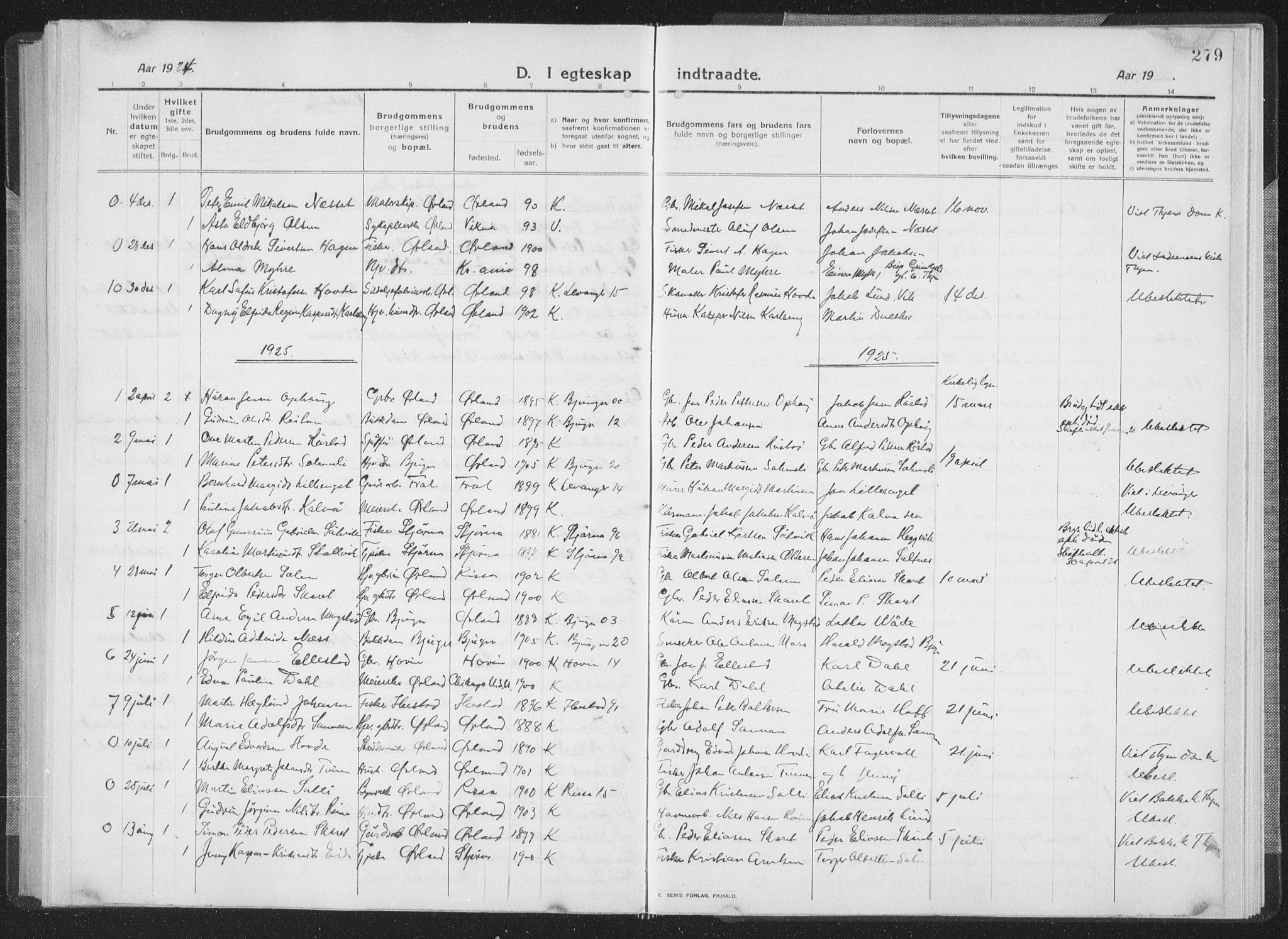 Ministerialprotokoller, klokkerbøker og fødselsregistre - Sør-Trøndelag, SAT/A-1456/659/L0747: Parish register (copy) no. 659C04, 1913-1938, p. 279