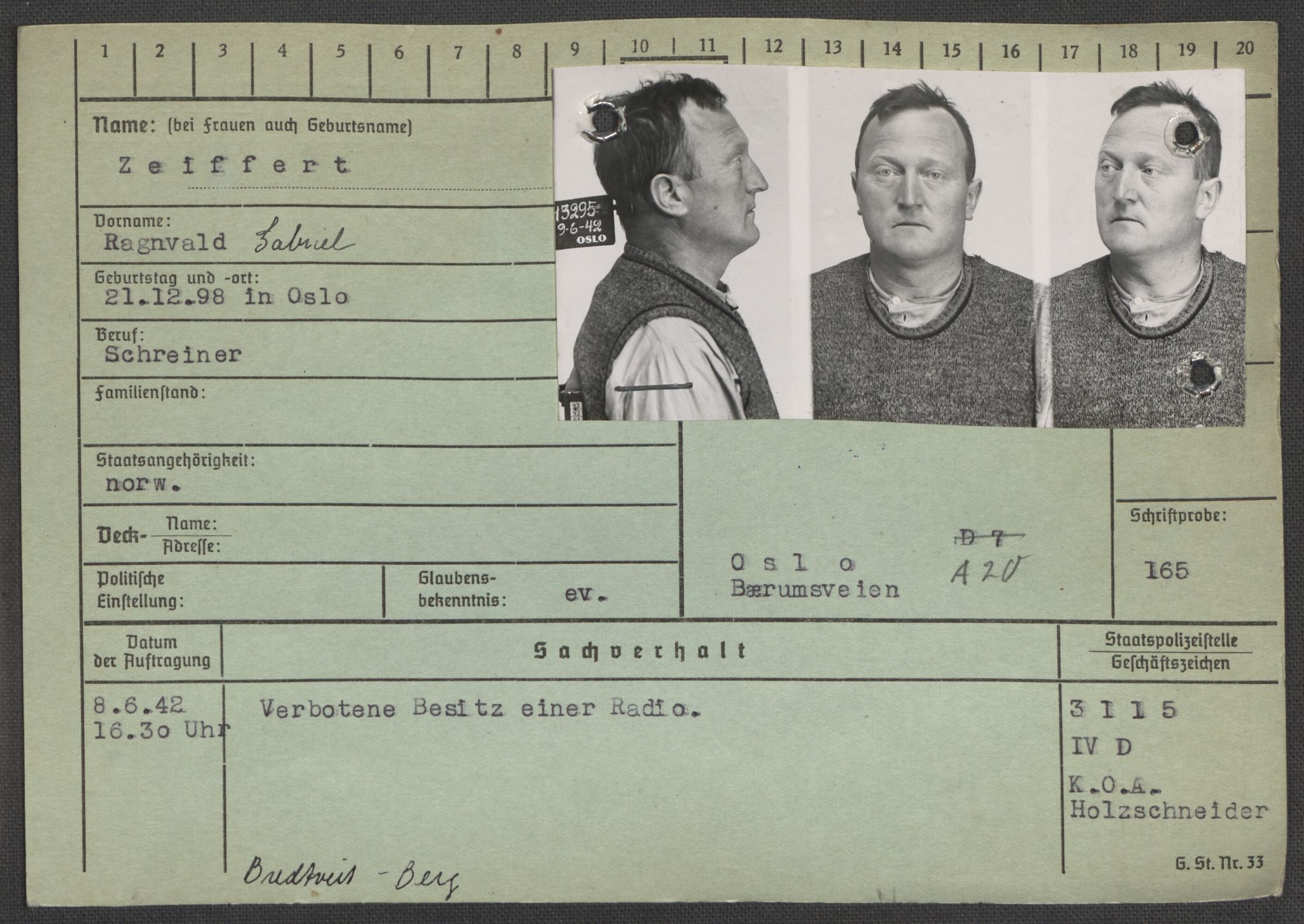 Befehlshaber der Sicherheitspolizei und des SD, RA/RAFA-5969/E/Ea/Eaa/L0010: Register over norske fanger i Møllergata 19: Sø-Å, 1940-1945, p. 1188