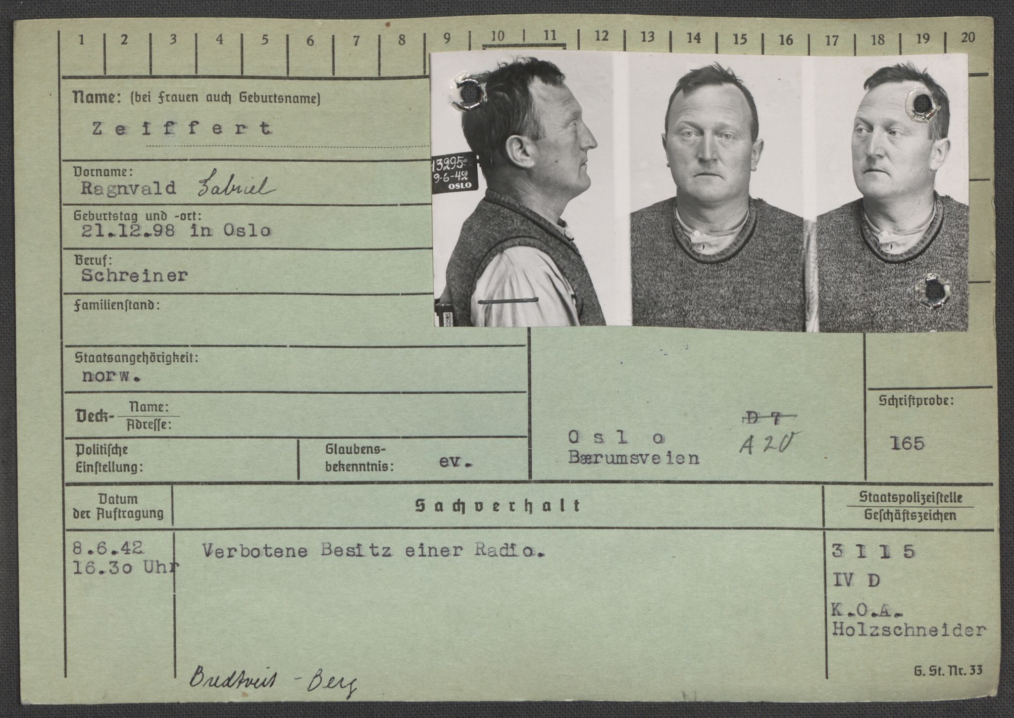 Befehlshaber der Sicherheitspolizei und des SD, AV/RA-RAFA-5969/E/Ea/Eaa/L0010: Register over norske fanger i Møllergata 19: Sø-Å, 1940-1945, p. 1188