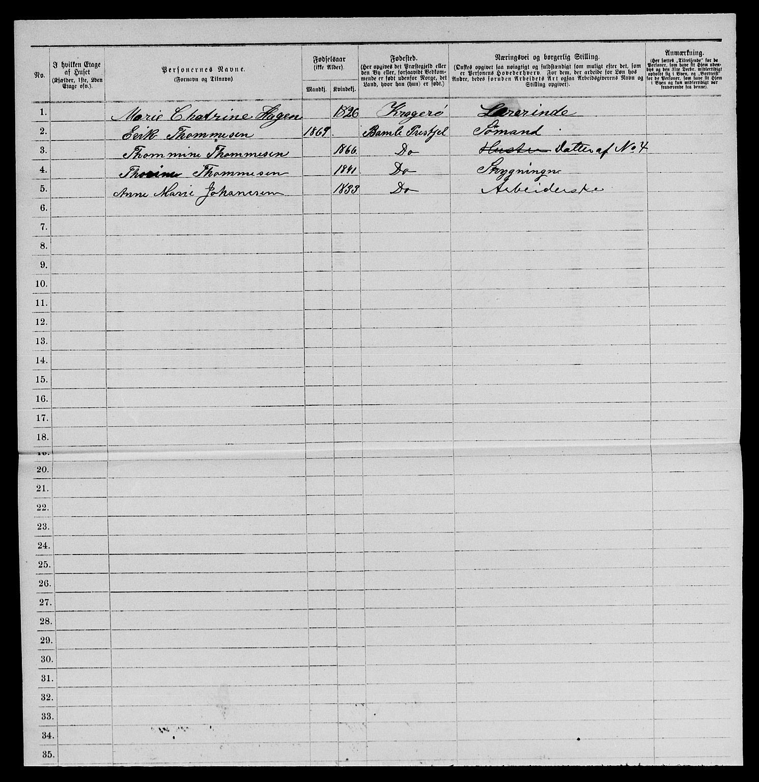 SAKO, 1885 census for 0801 Kragerø, 1885, p. 1171