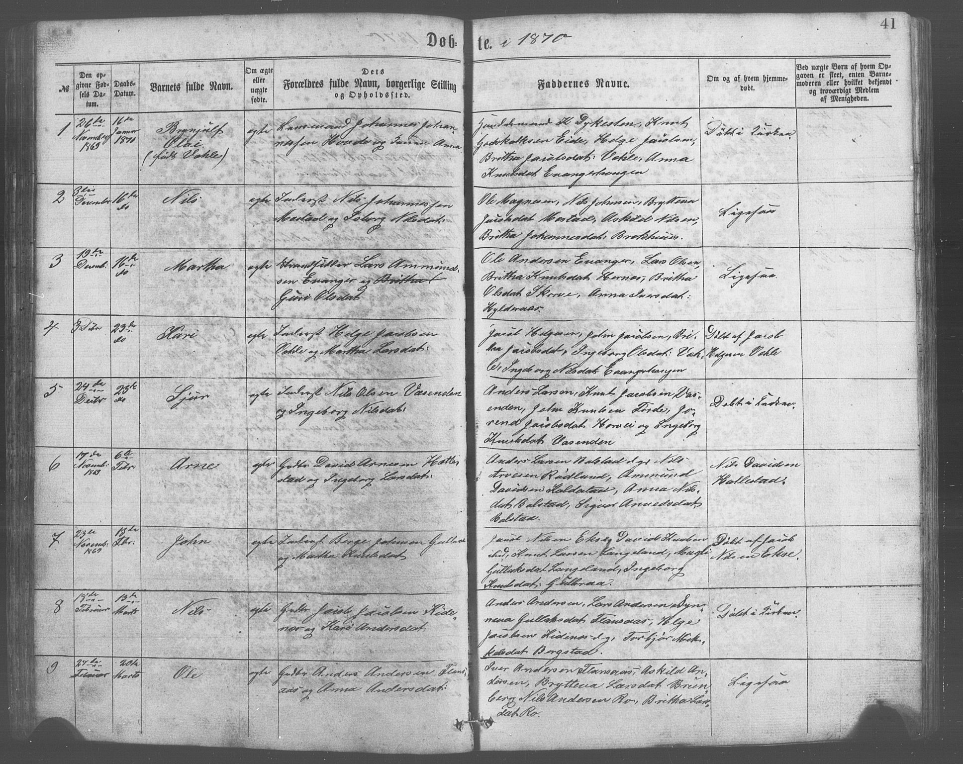 Evanger sokneprestembete, AV/SAB-A-99924: Parish register (copy) no. A 2, 1863-1879, p. 41