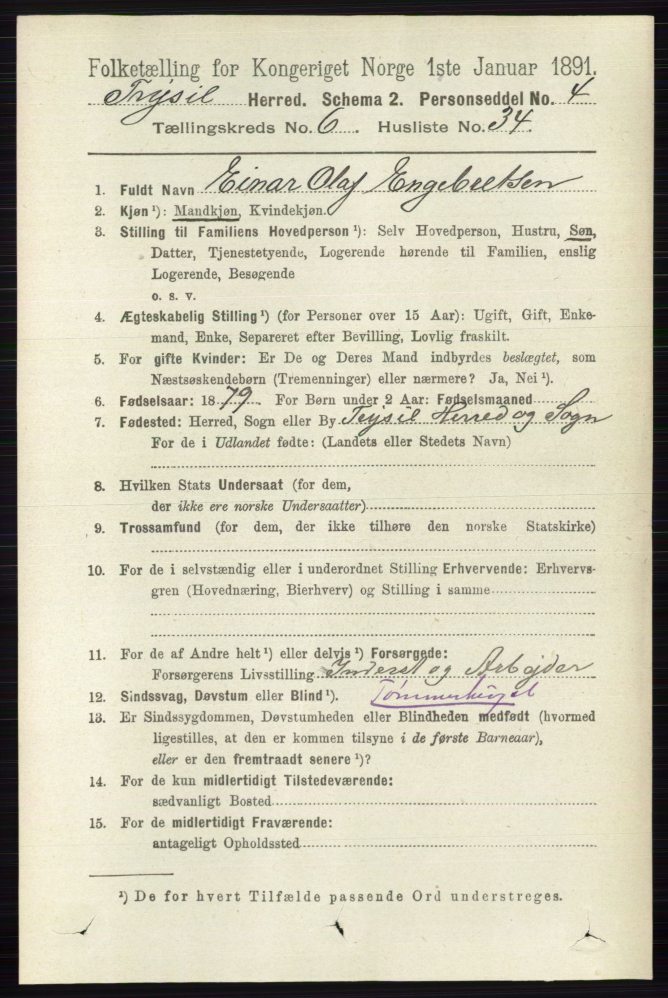 RA, 1891 census for 0428 Trysil, 1891, p. 3067