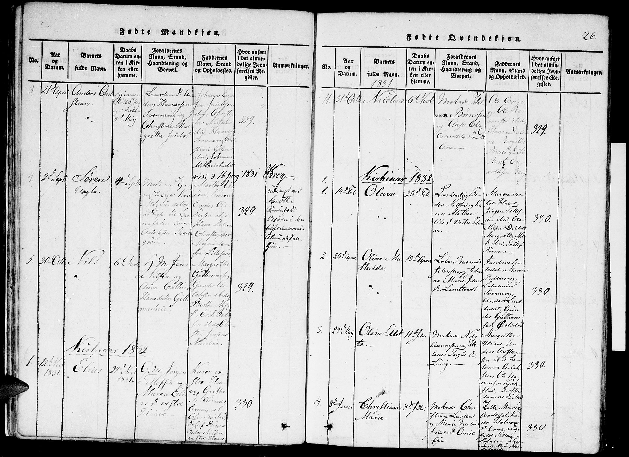 Hommedal sokneprestkontor, AV/SAK-1111-0023/F/Fa/Faa/L0001: Parish register (official) no. A 1, 1816-1860, p. 26