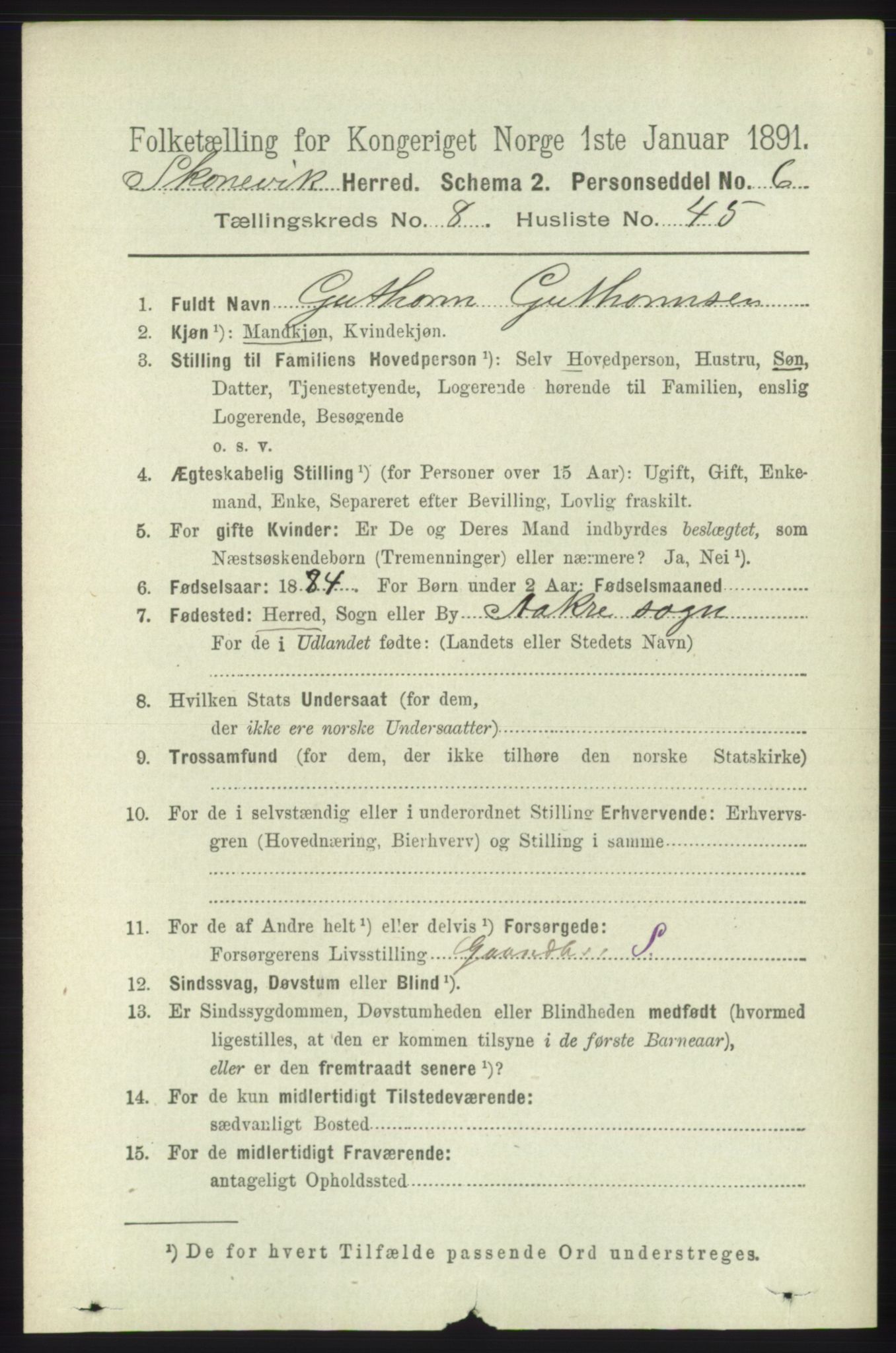 RA, 1891 census for 1212 Skånevik, 1891, p. 2465