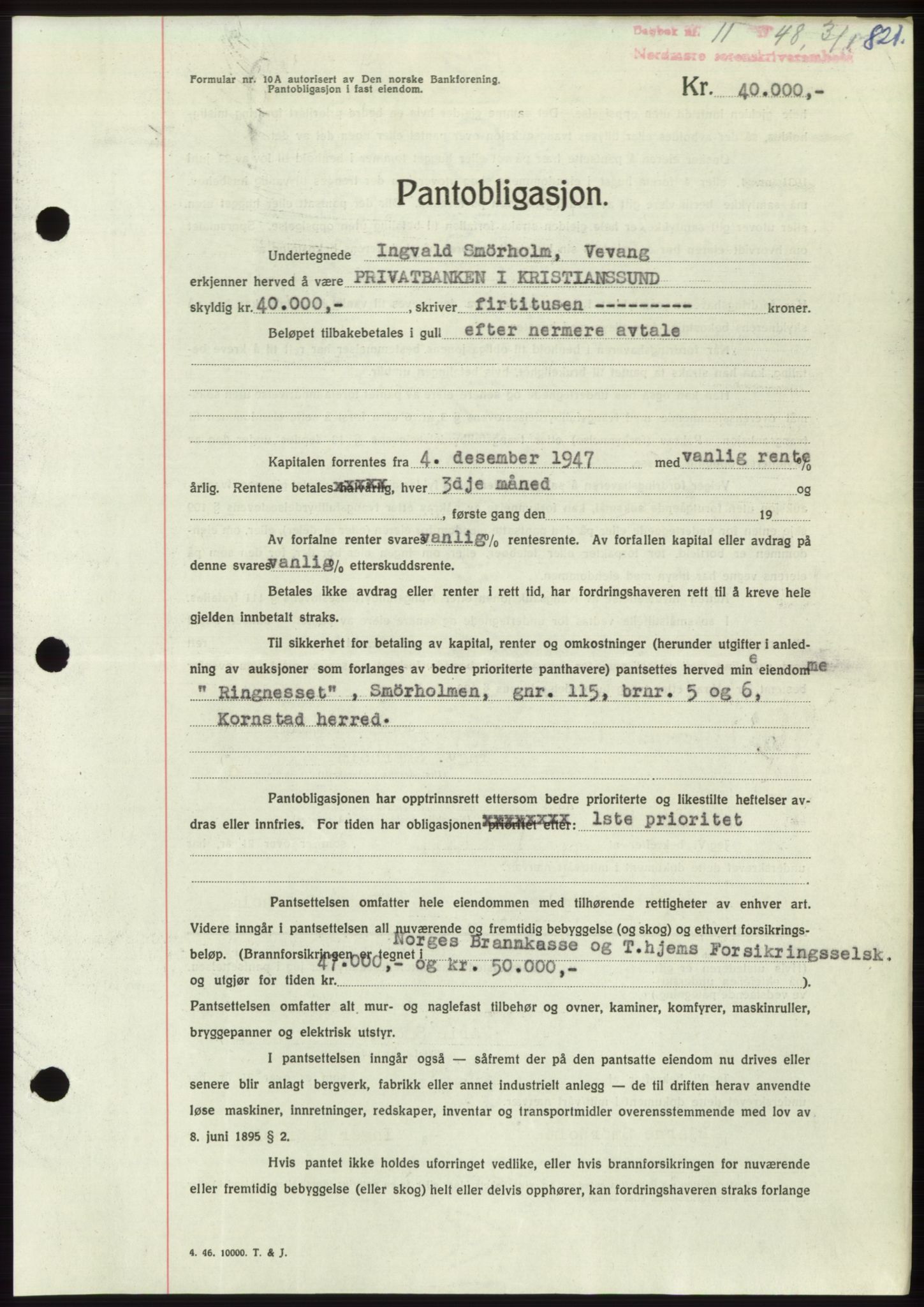 Nordmøre sorenskriveri, AV/SAT-A-4132/1/2/2Ca: Mortgage book no. B97, 1947-1948, Diary no: : 11/1948