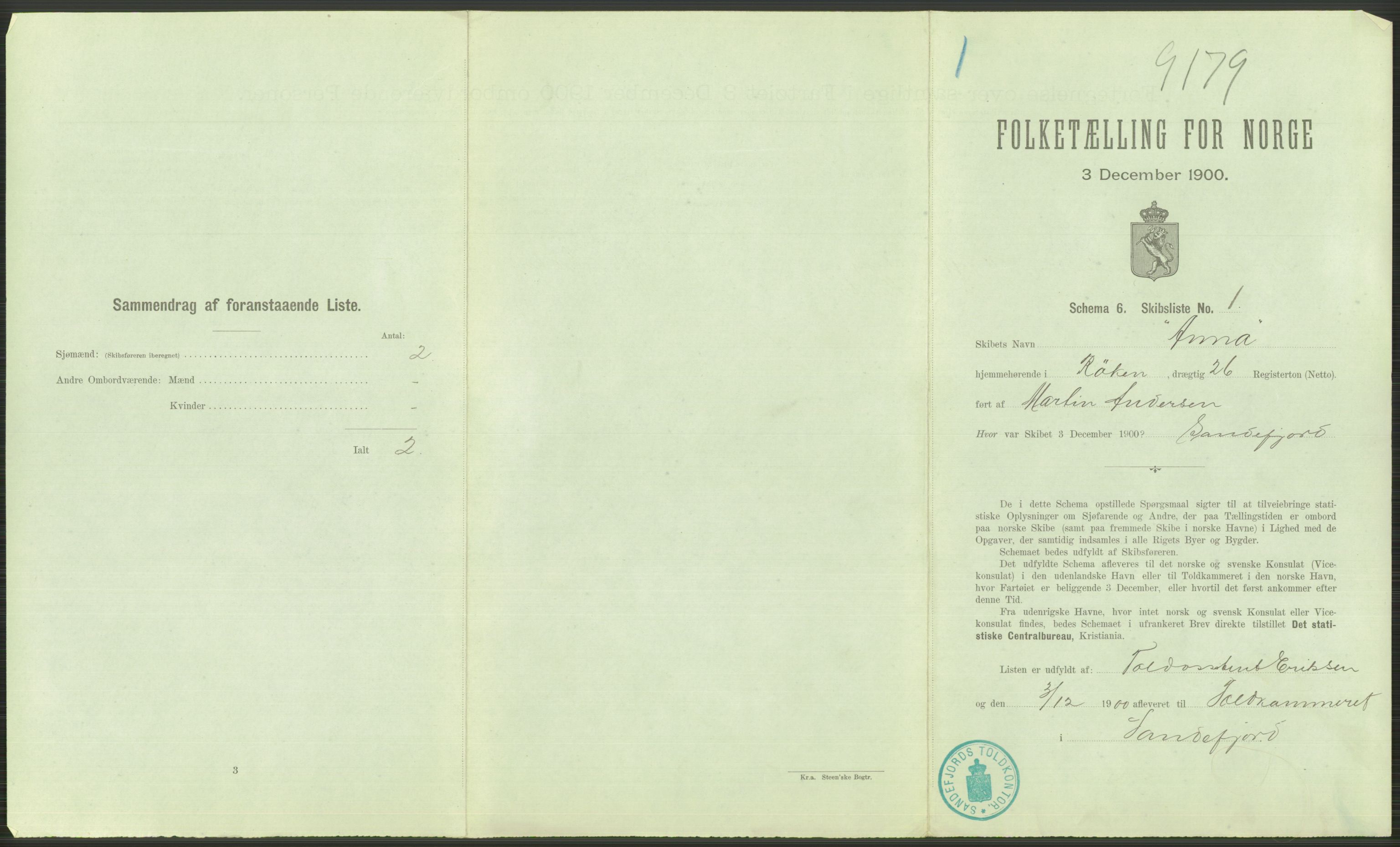 RA, 1900 Census - ship lists from ships in Norwegian harbours, harbours abroad and at sea, 1900, p. 531