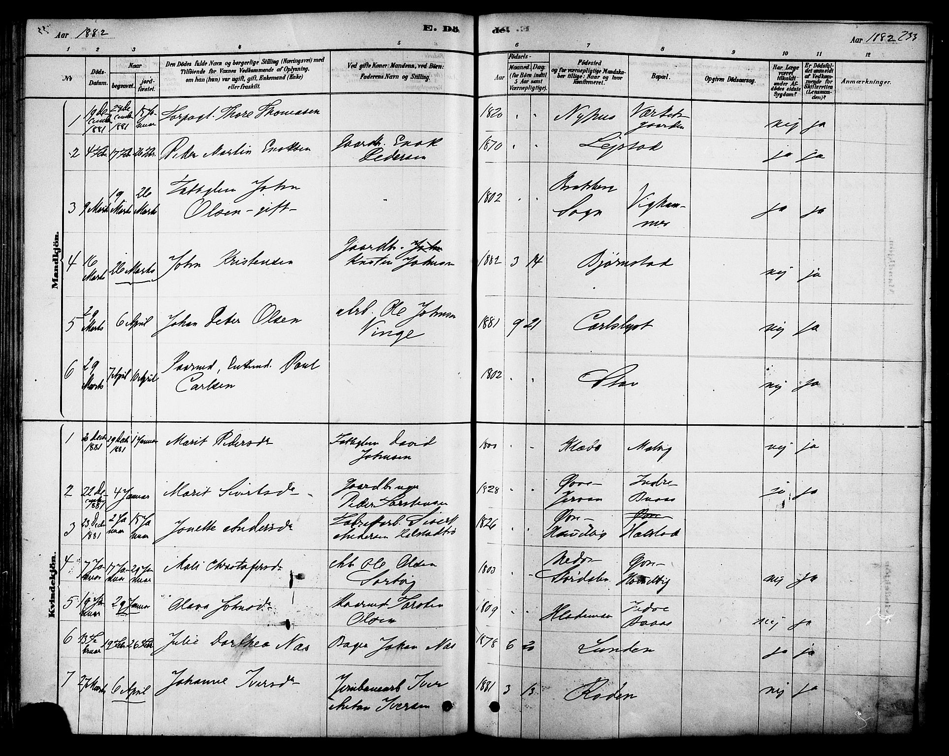 Ministerialprotokoller, klokkerbøker og fødselsregistre - Sør-Trøndelag, SAT/A-1456/616/L0410: Parish register (official) no. 616A07, 1878-1893, p. 233