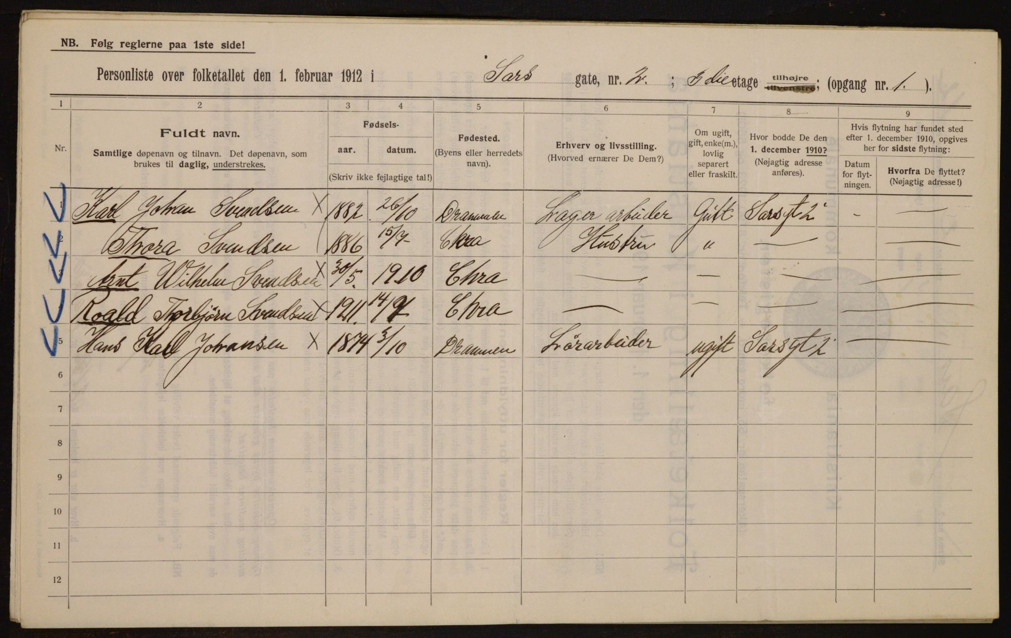 OBA, Municipal Census 1912 for Kristiania, 1912, p. 89461