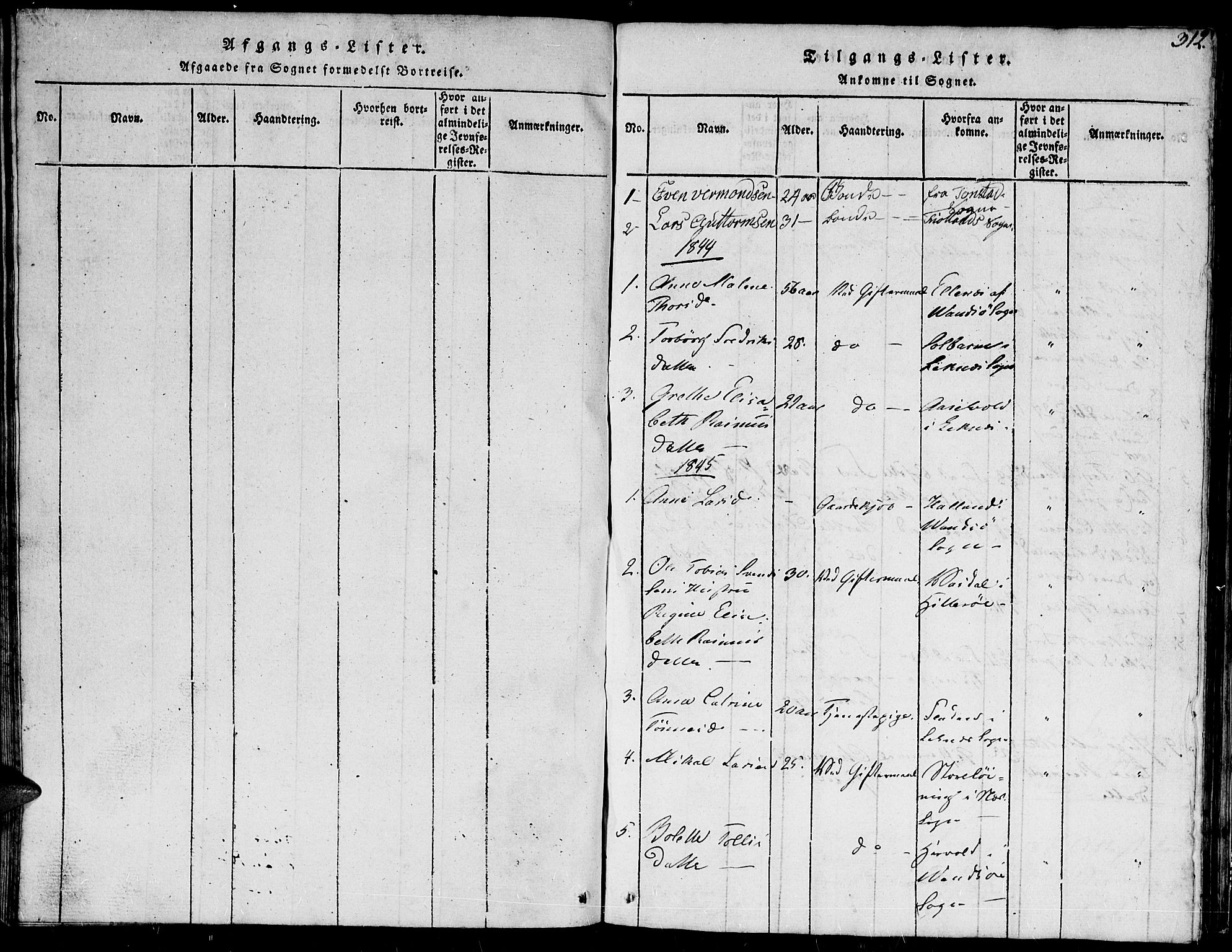 Herad sokneprestkontor, SAK/1111-0018/F/Fb/Fba/L0001: Parish register (copy) no. B 1, 1815-1852, p. 312