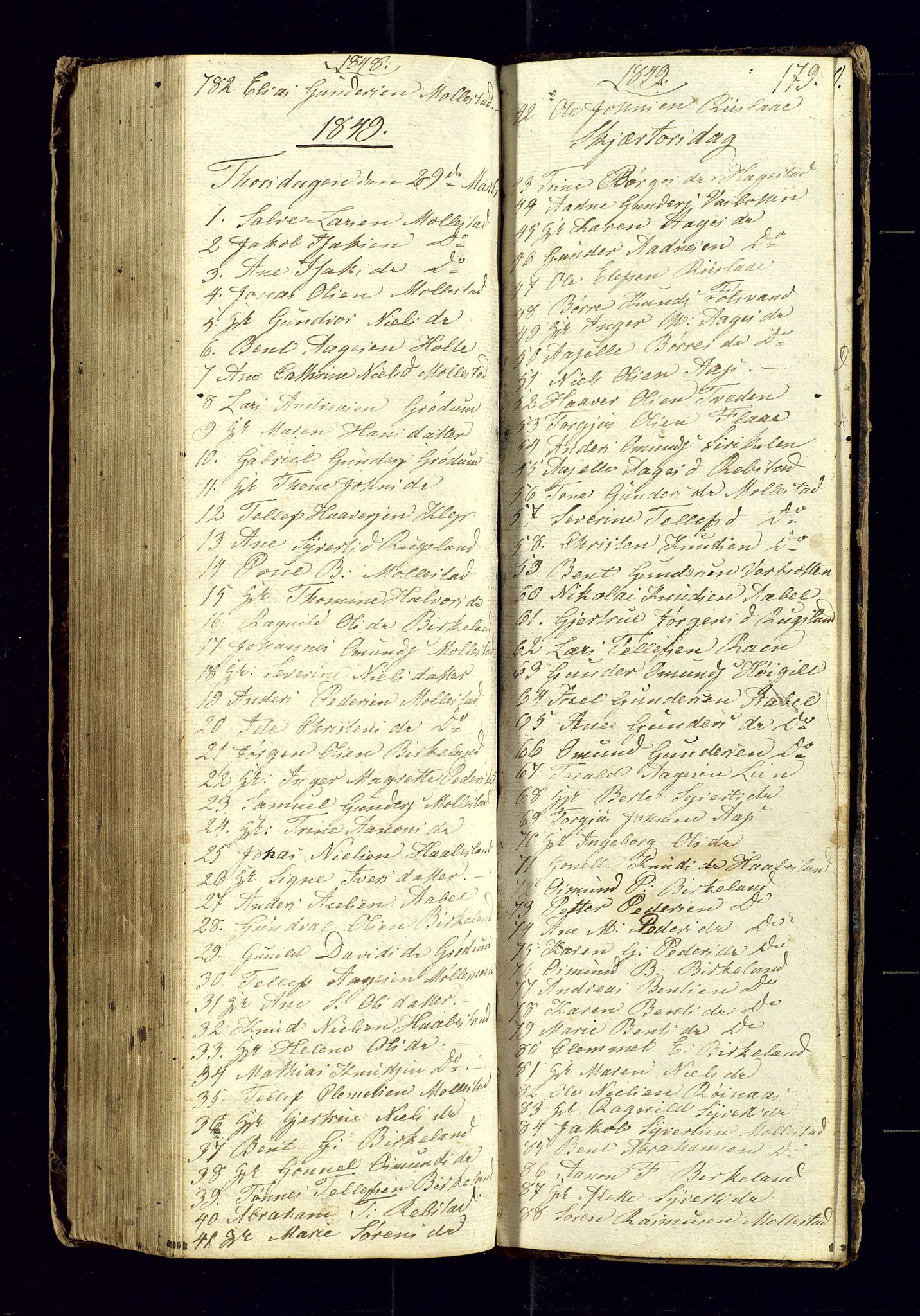 Birkenes sokneprestkontor, SAK/1111-0004/F/Fc/L0002: Communicants register no. C-2, 1839-1849, p. 179