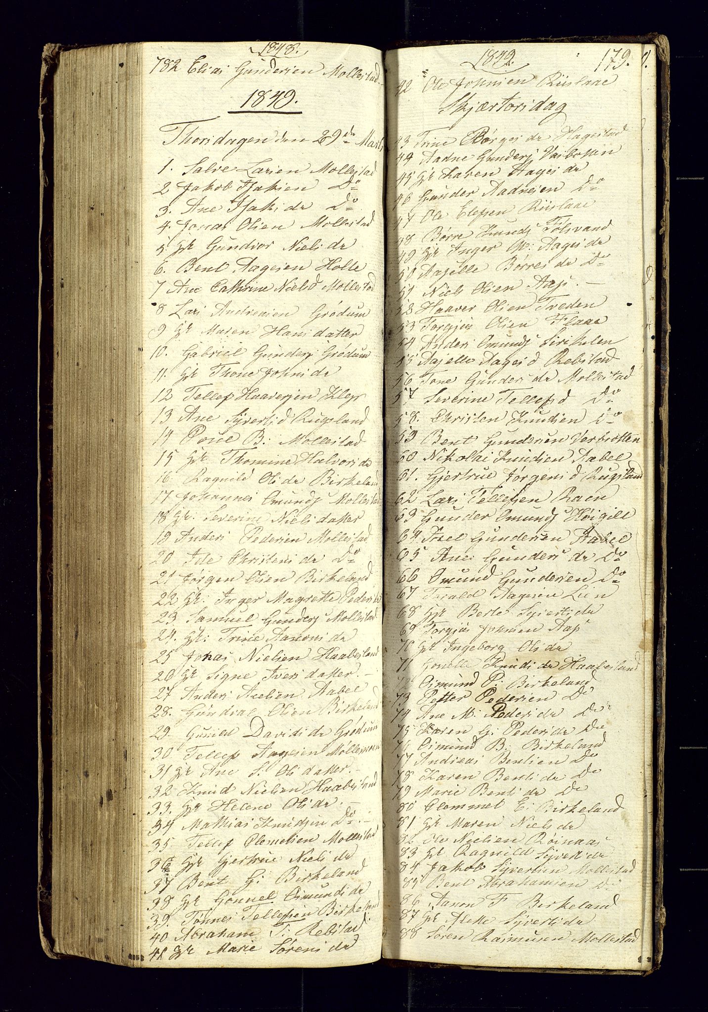 Birkenes sokneprestkontor, AV/SAK-1111-0004/F/Fc/L0002: Communicants register no. C-2, 1839-1849, p. 179