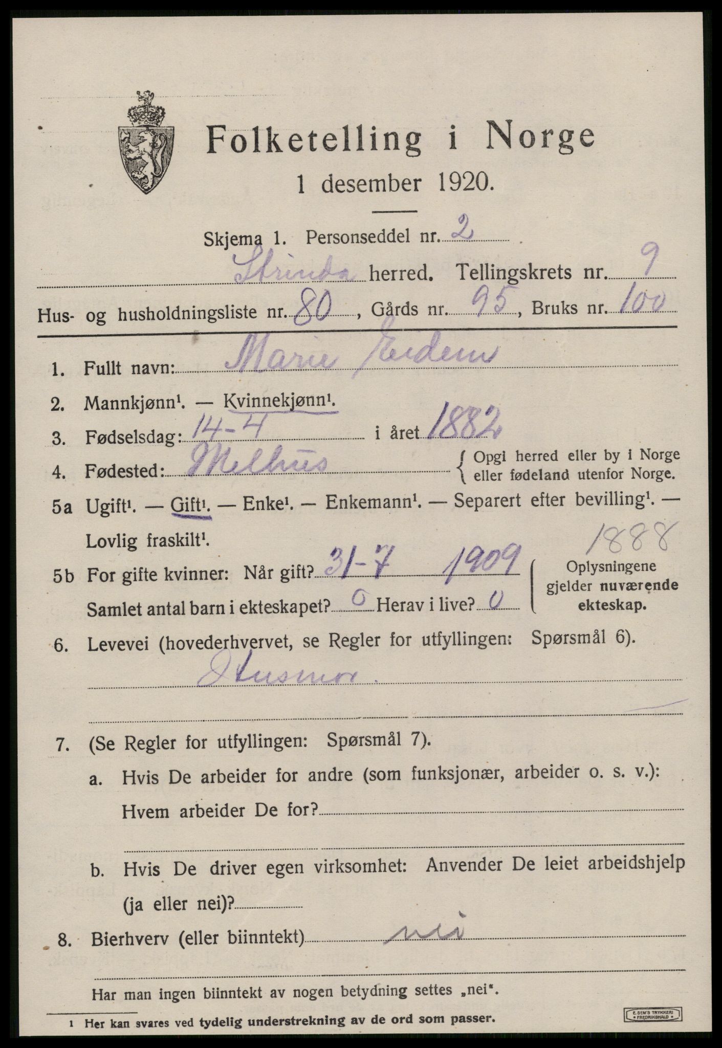 SAT, 1920 census for Strinda, 1920, p. 23614