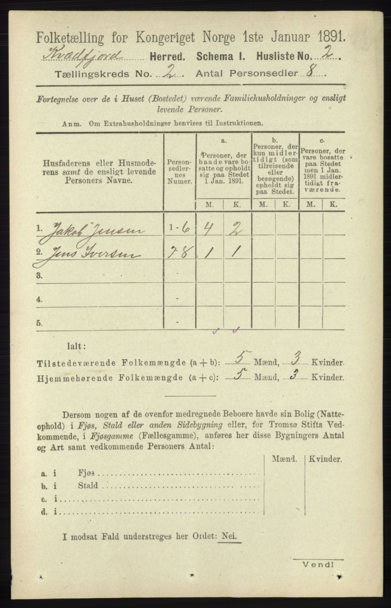 RA, 1891 census for 1911 Kvæfjord, 1891, p. 629