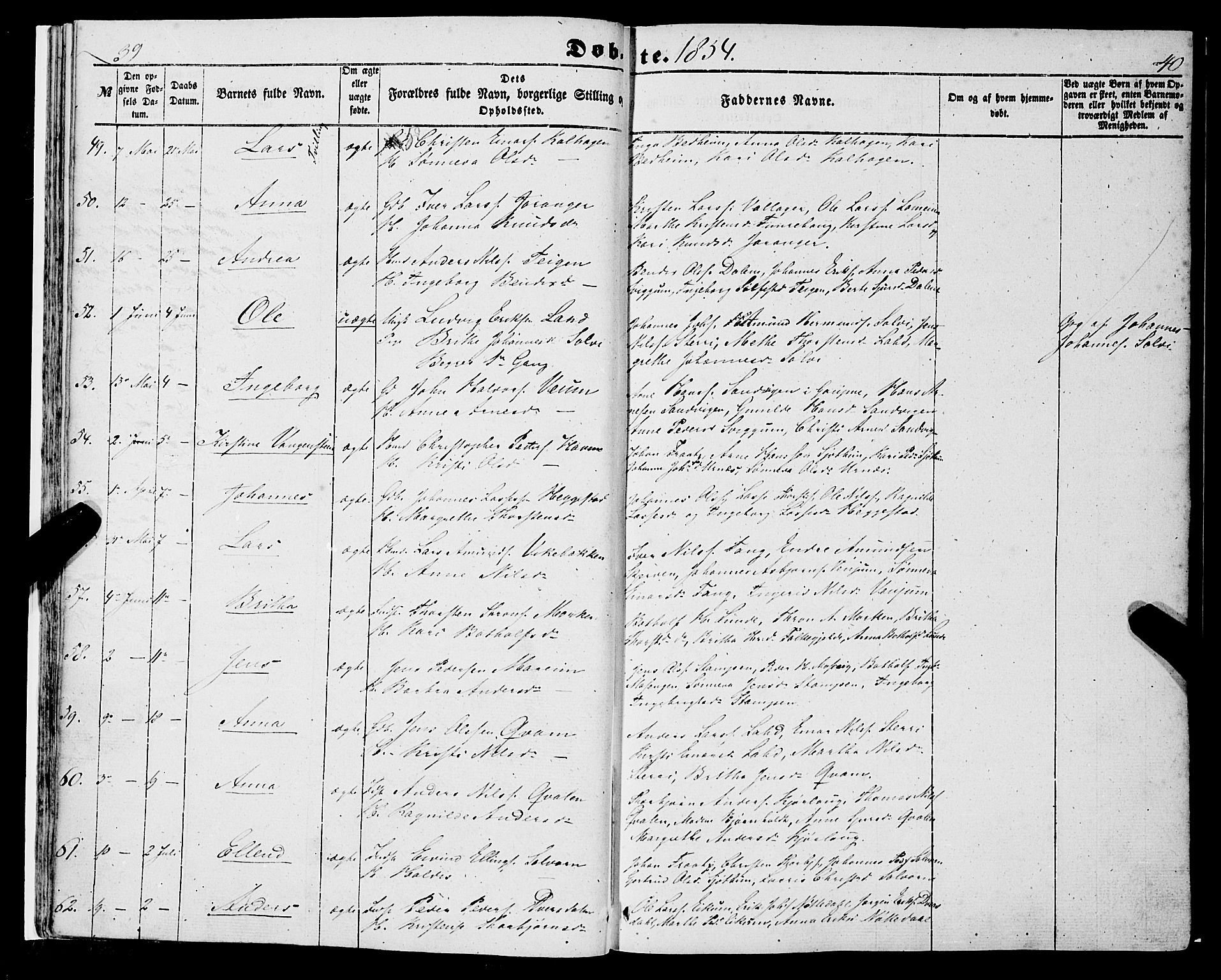 Hafslo sokneprestembete, SAB/A-80301/H/Haa/Haaa/L0009: Parish register (official) no. A 9, 1852-1873, p. 39-40