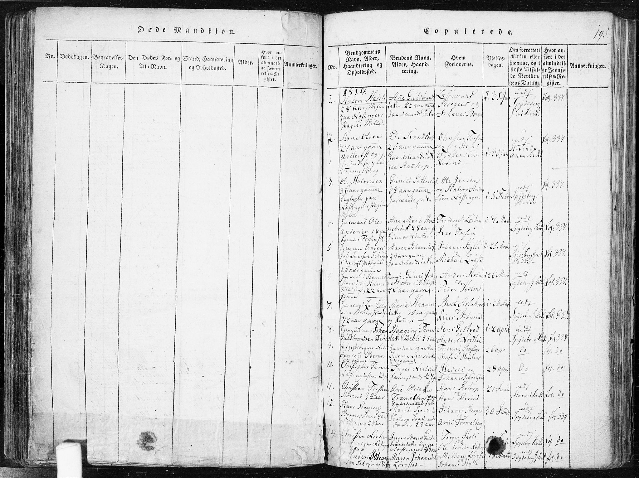 Spydeberg prestekontor Kirkebøker, SAO/A-10924/F/Fa/L0004: Parish register (official) no. I 4, 1814-1841, p. 195