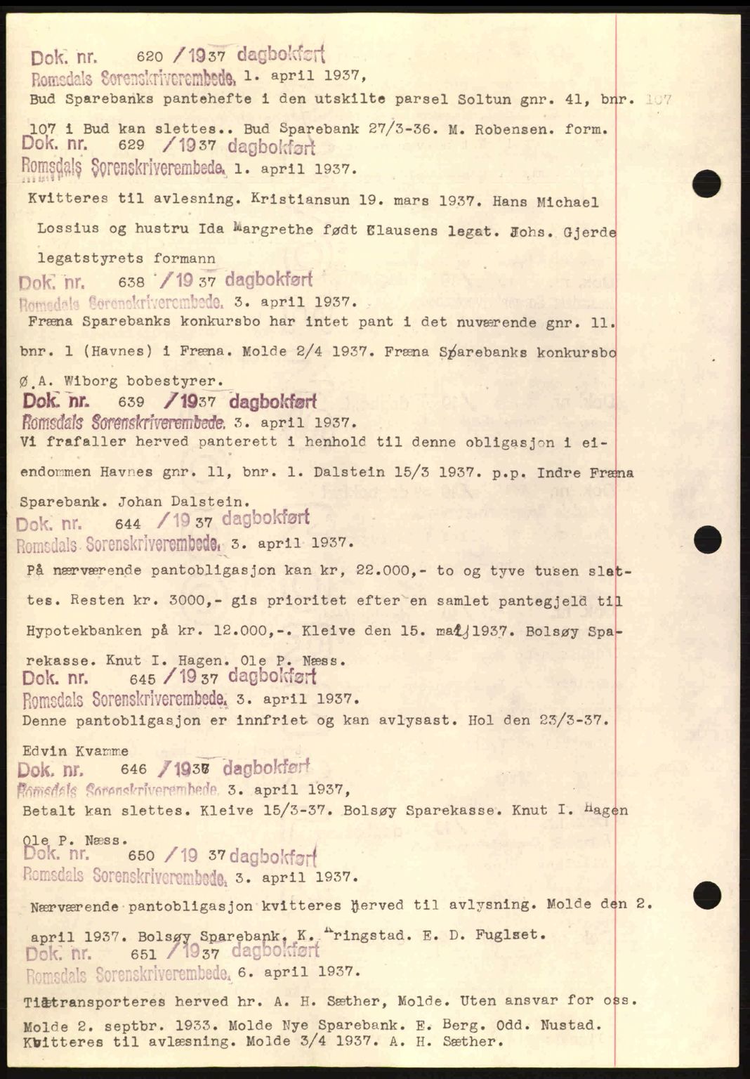 Romsdal sorenskriveri, AV/SAT-A-4149/1/2/2C: Mortgage book no. C1a, 1936-1945, Diary no: : 620/1937