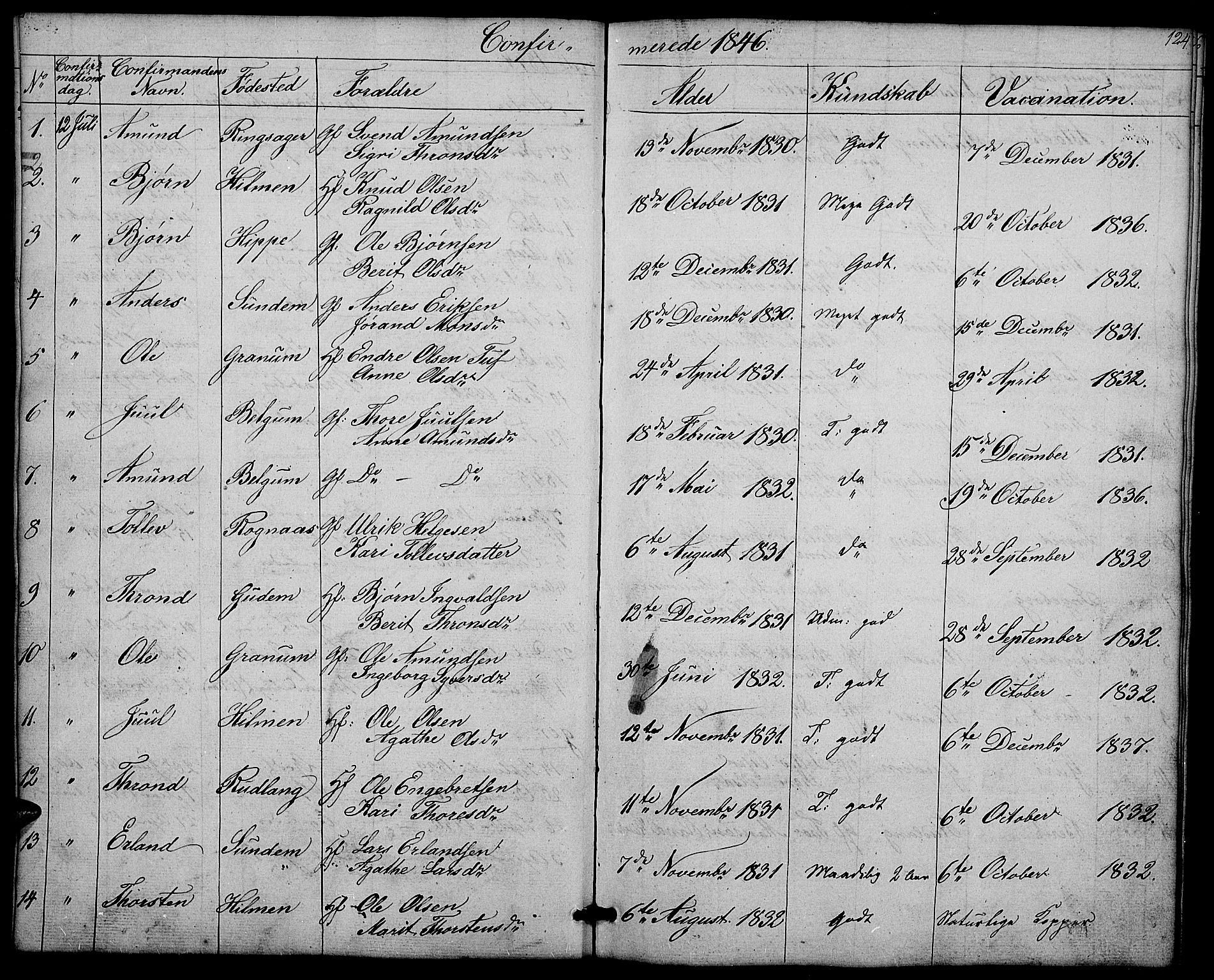 Nord-Aurdal prestekontor, SAH/PREST-132/H/Ha/Hab/L0004: Parish register (copy) no. 4, 1842-1882, p. 124