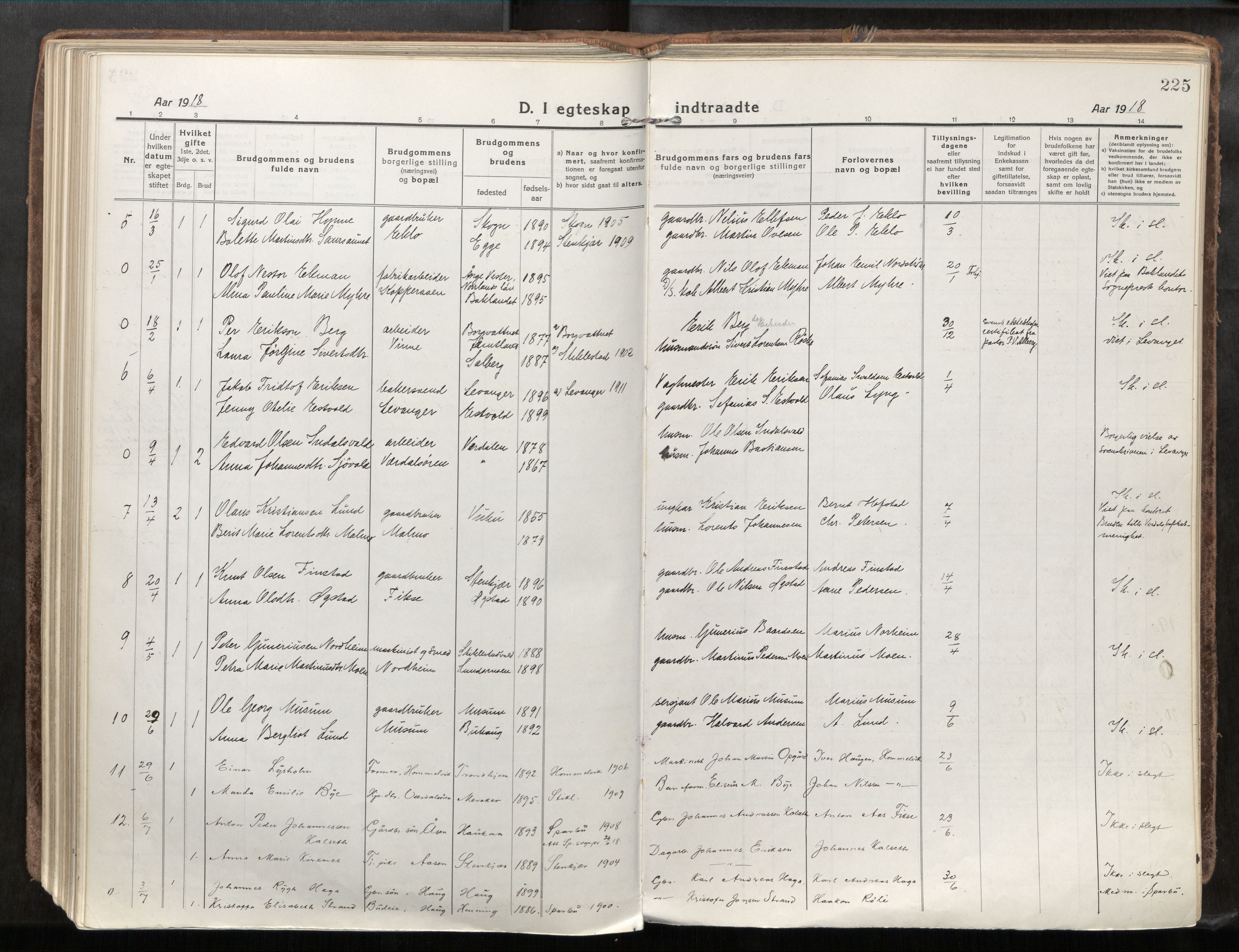 Verdal sokneprestkontor, AV/SAT-A-1156/2/H/Haa/L0001: Parish register (official) no. 1, 1917-1932, p. 225