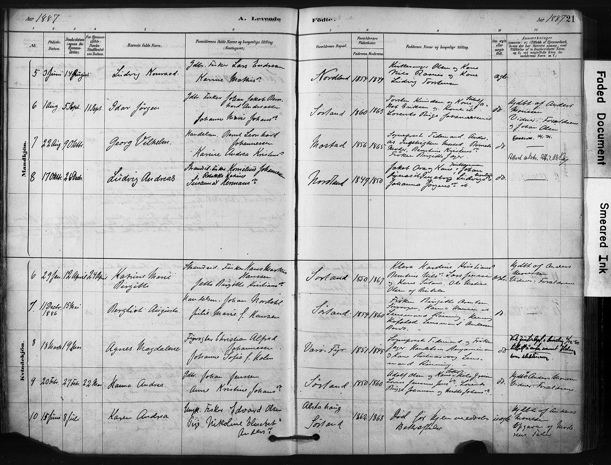 Ministerialprotokoller, klokkerbøker og fødselsregistre - Nordland, AV/SAT-A-1459/807/L0122: Parish register (official) no. 807A05, 1880-1902, p. 21