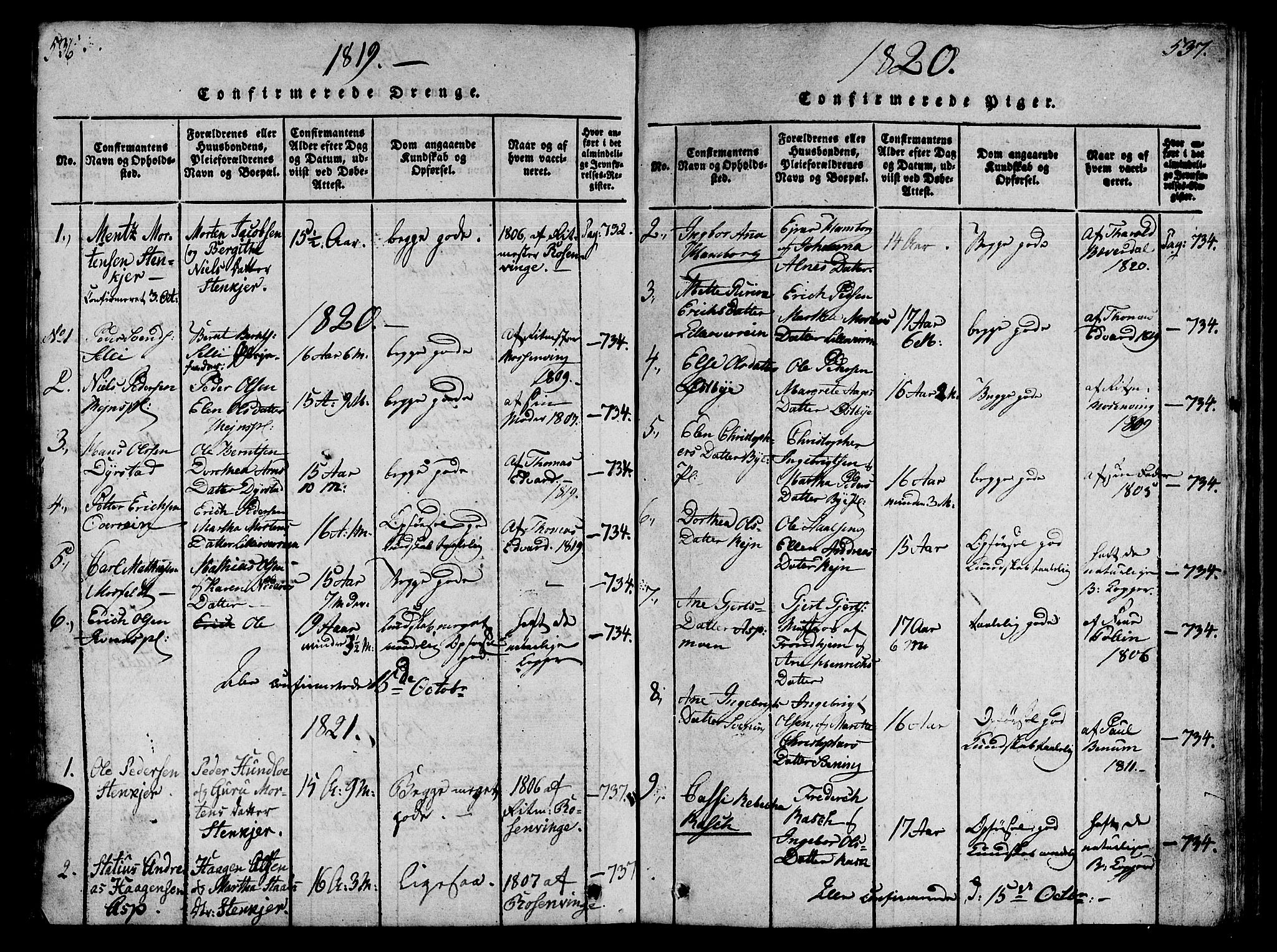 Ministerialprotokoller, klokkerbøker og fødselsregistre - Nord-Trøndelag, AV/SAT-A-1458/746/L0441: Parish register (official) no. 746A03 /3, 1816-1827, p. 536-537