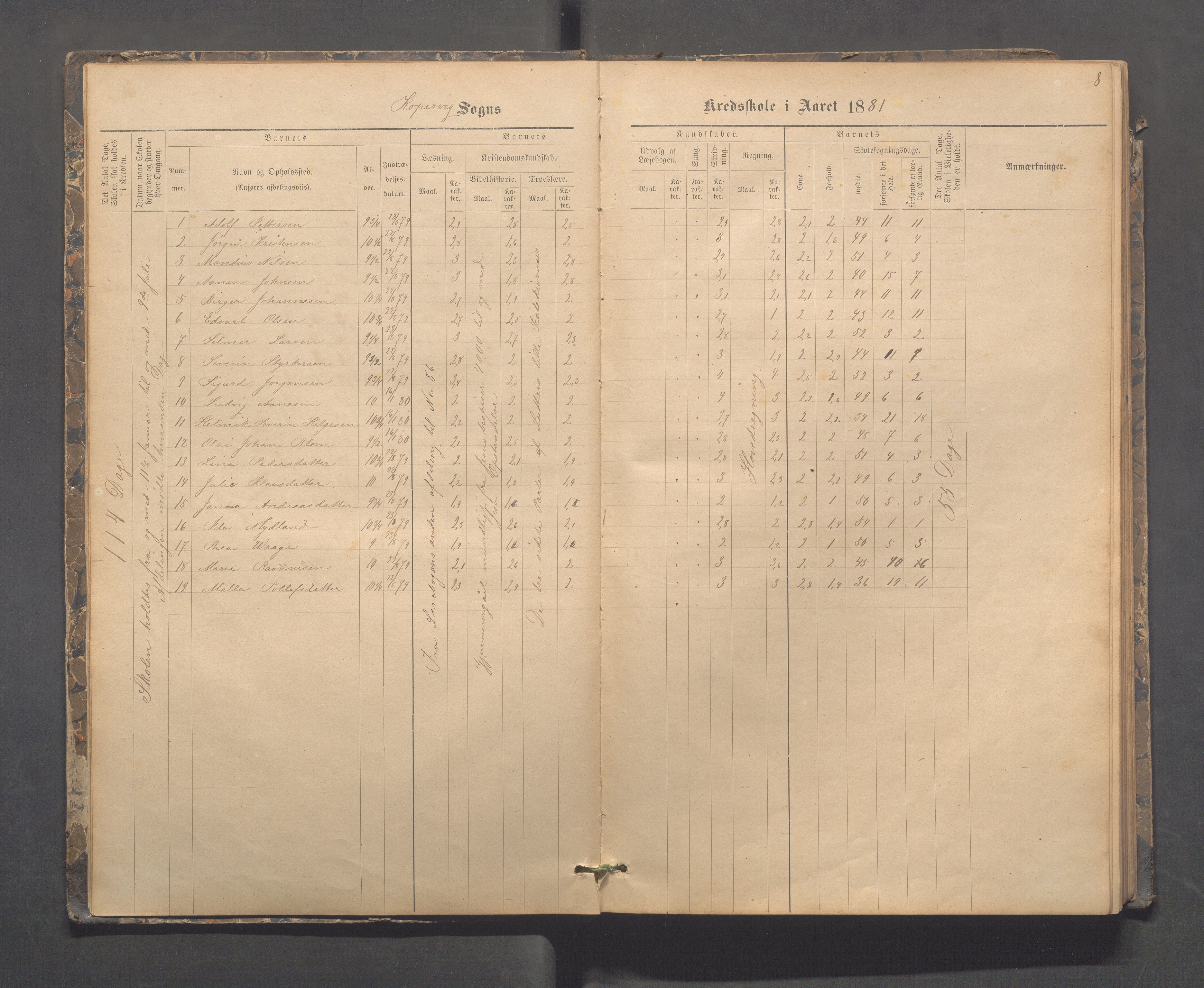 Kopervik Kommune - Kopervik skole, IKAR/K-102472/H/L0009: Skoleprotokoll, 1879-1898, p. 8