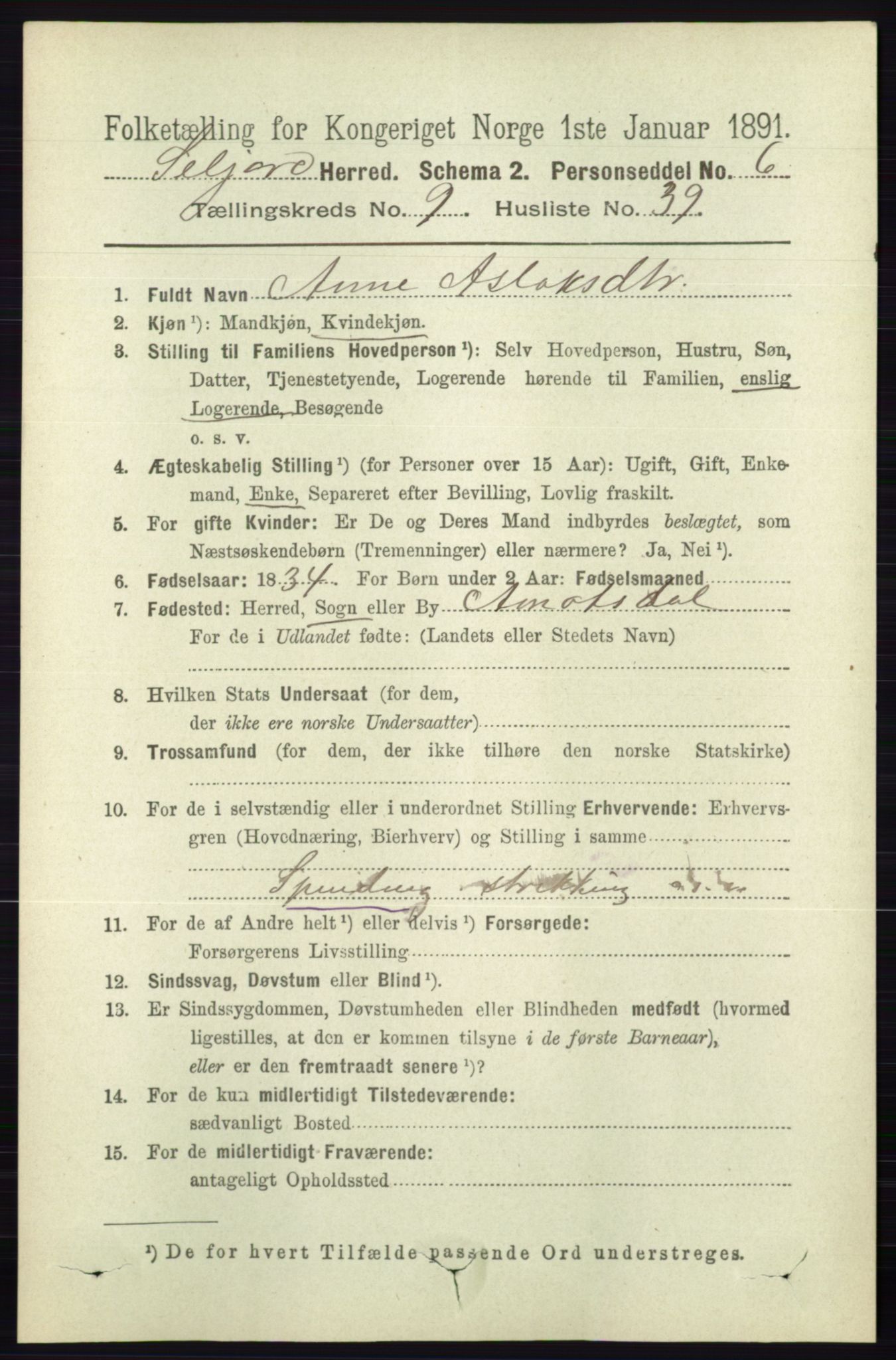 RA, 1891 census for 0828 Seljord, 1891, p. 3387