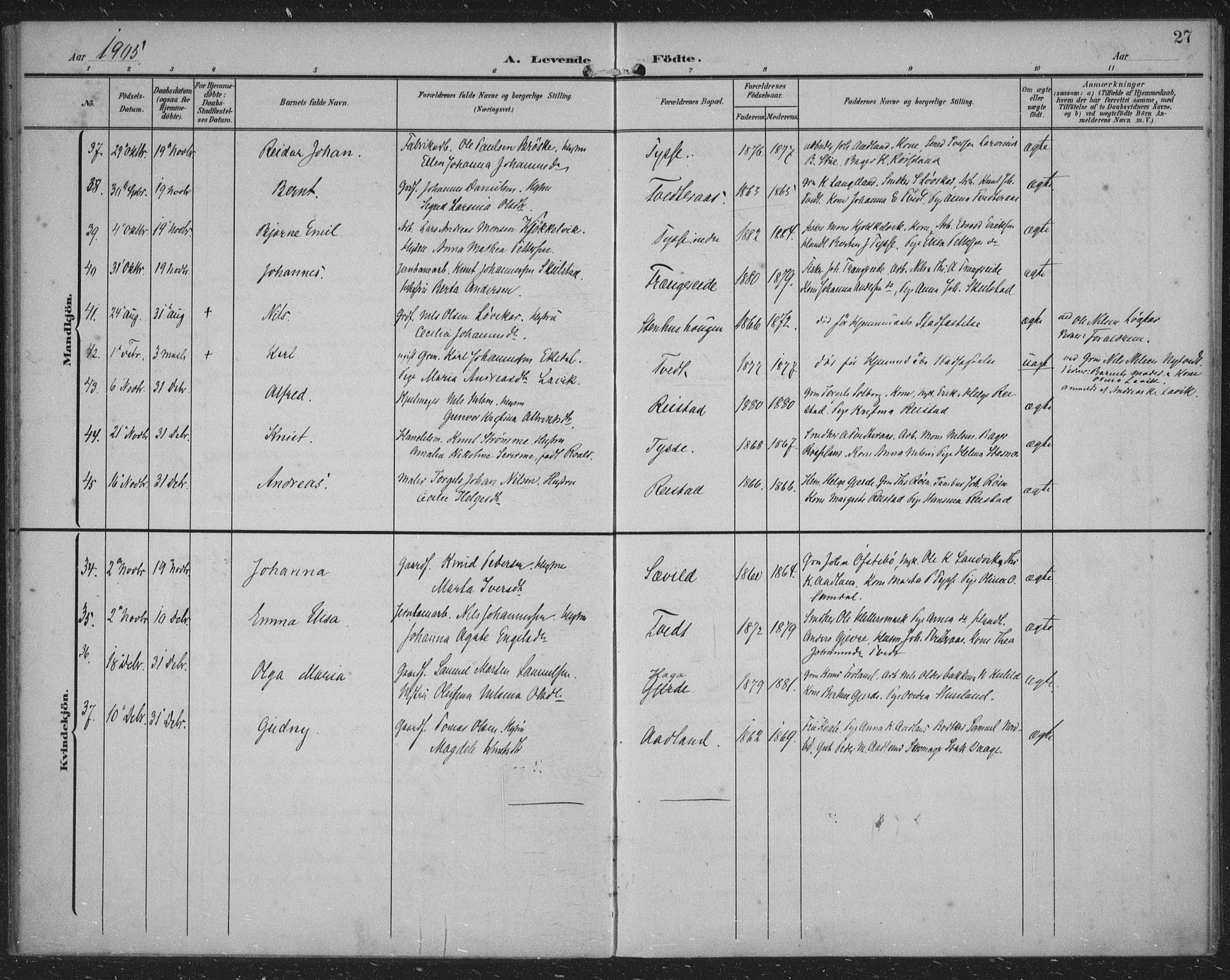 Samnanger Sokneprestembete, SAB/A-77501/H/Haa: Parish register (official) no. A 2, 1902-1918, p. 27