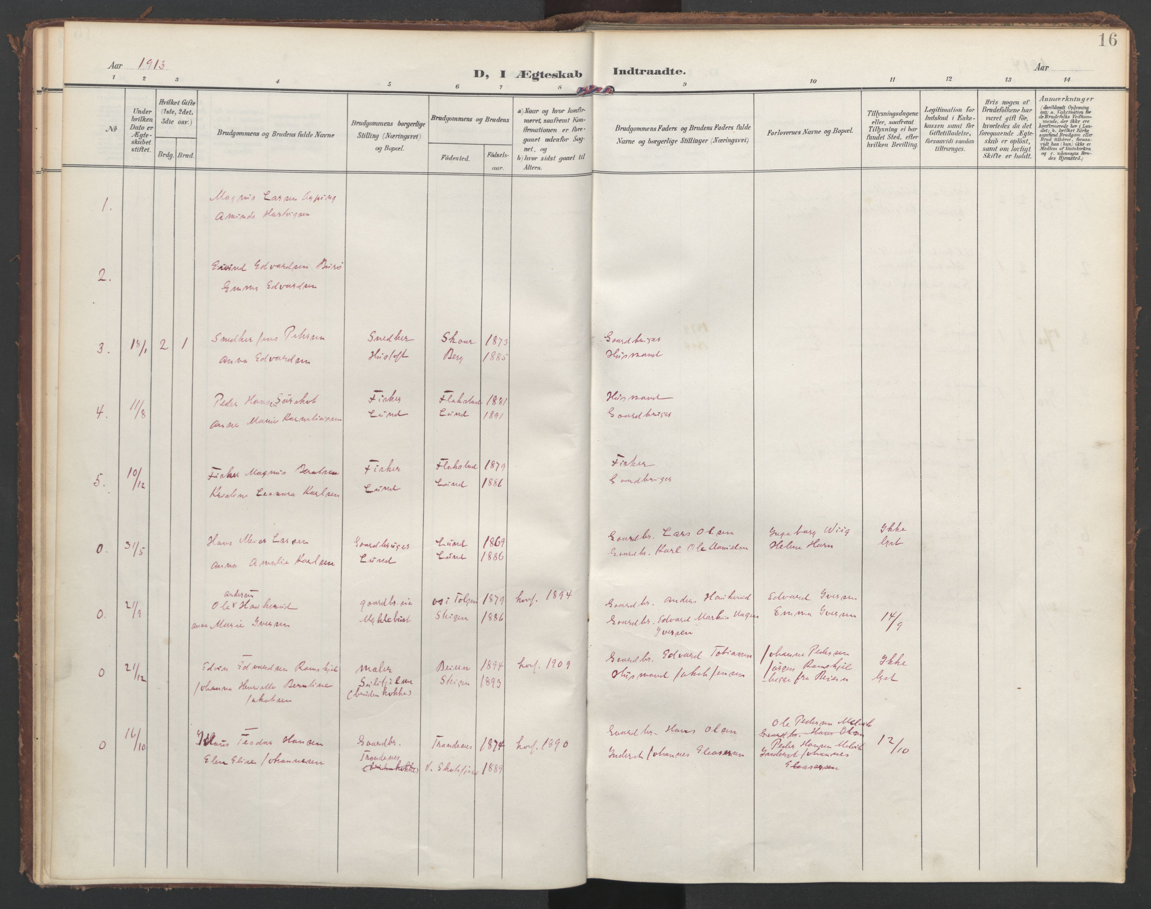 Ministerialprotokoller, klokkerbøker og fødselsregistre - Nordland, SAT/A-1459/855/L0806: Parish register (official) no. 855A14, 1906-1922, p. 16