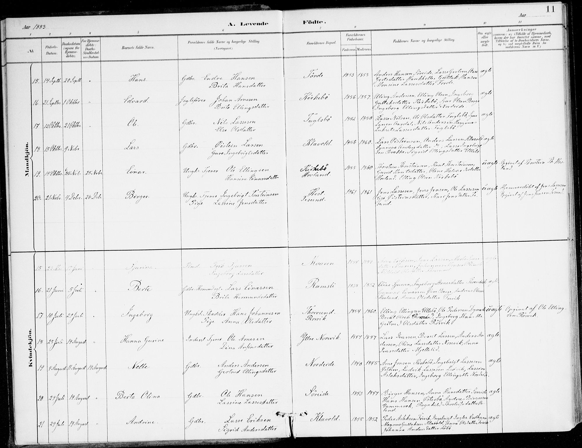 Lavik sokneprestembete, SAB/A-80901: Parish register (official) no. C 1, 1882-1904, p. 11