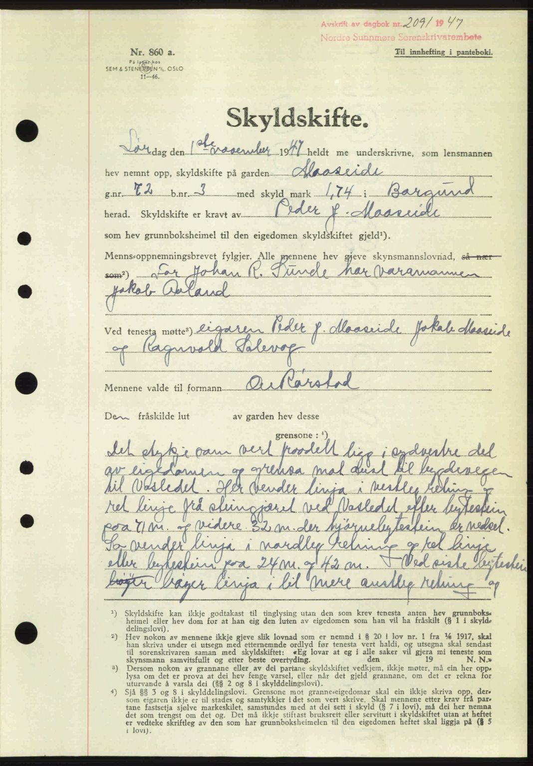 Nordre Sunnmøre sorenskriveri, AV/SAT-A-0006/1/2/2C/2Ca: Mortgage book no. A26, 1947-1948, Diary no: : 2091/1947