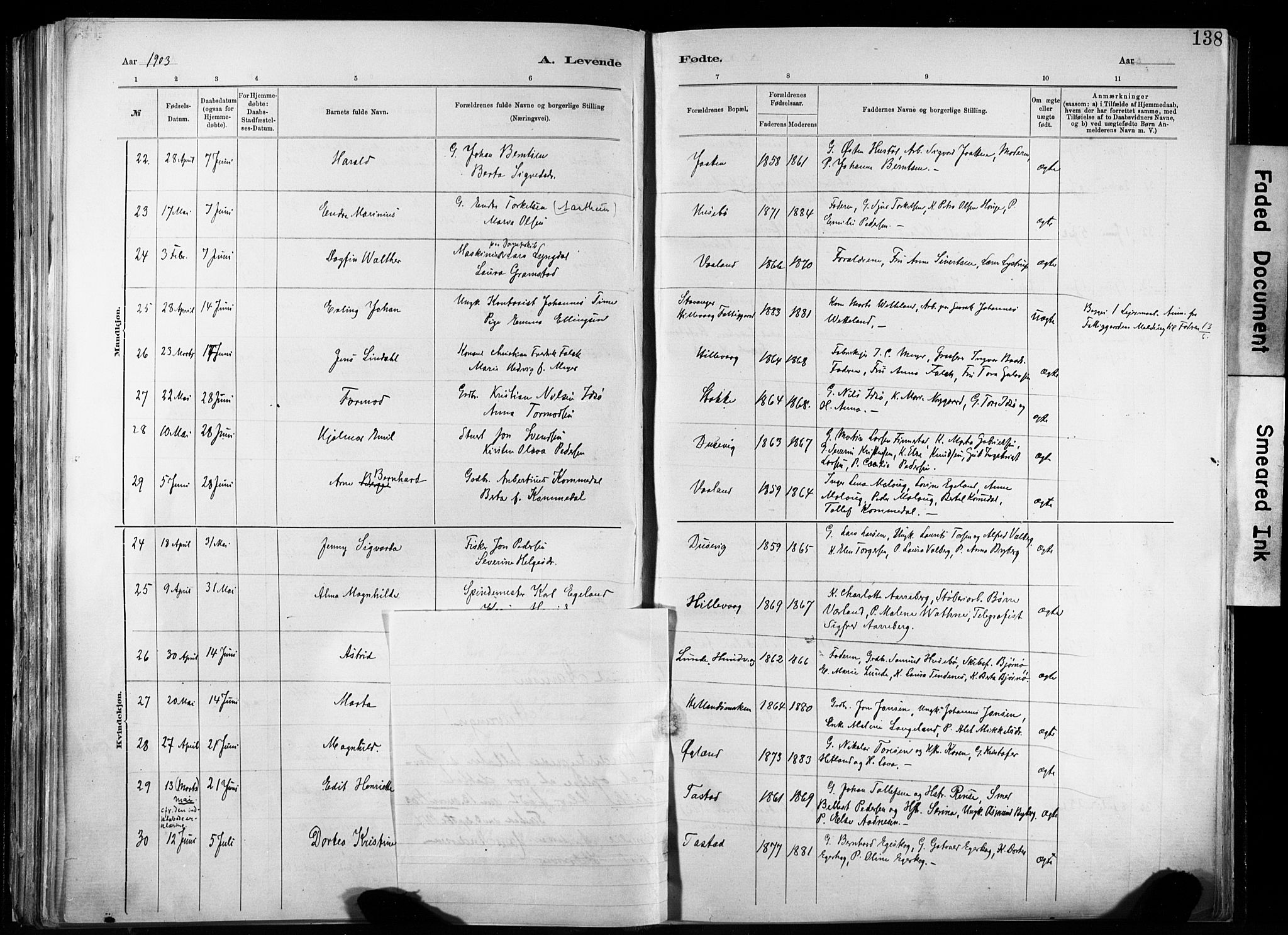Hetland sokneprestkontor, SAST/A-101826/30/30BA/L0011: Parish register (official) no. A 11, 1884-1911, p. 138