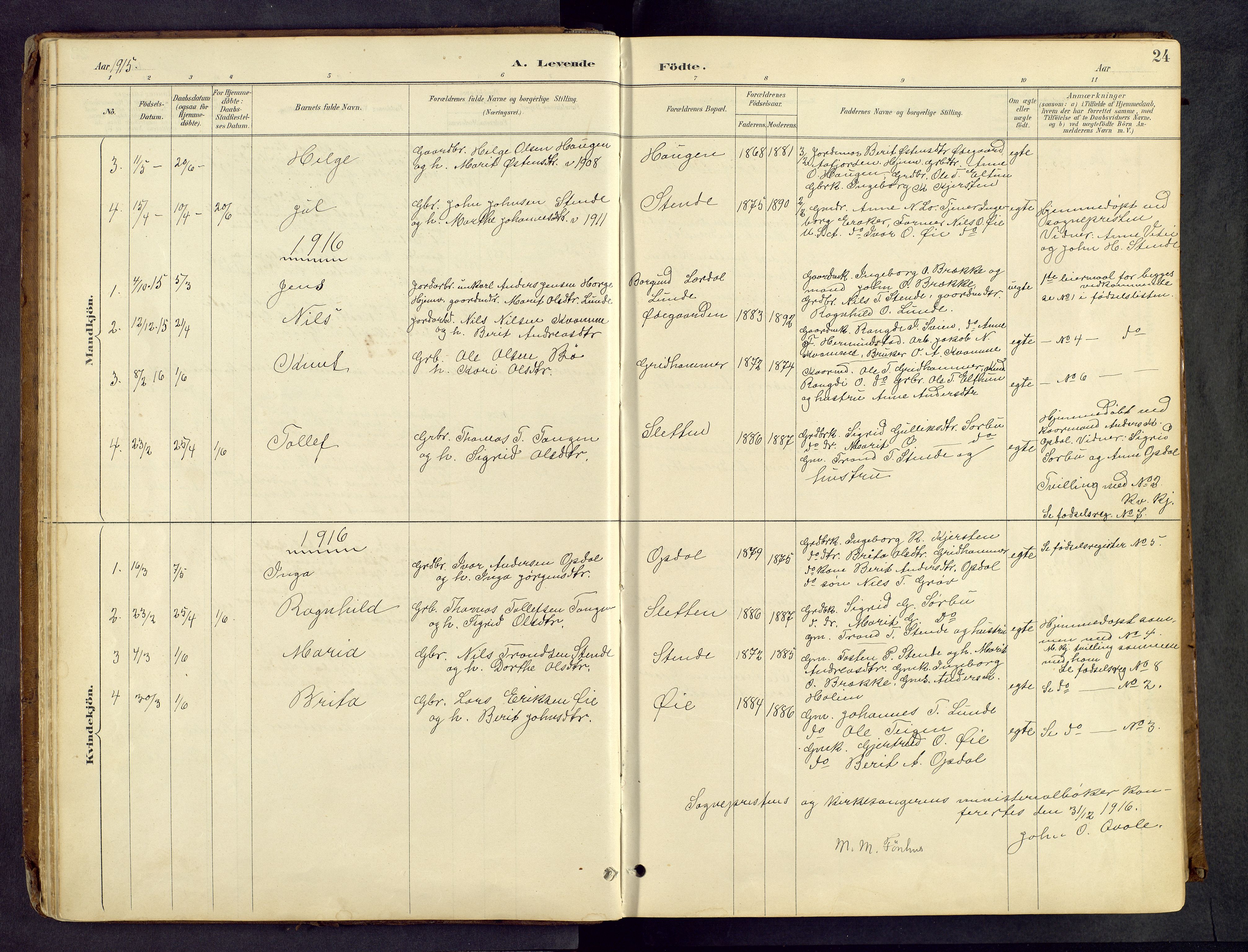 Vang prestekontor, Valdres, AV/SAH-PREST-140/H/Hb/L0005: Parish register (copy) no. 5, 1889-1945, p. 24