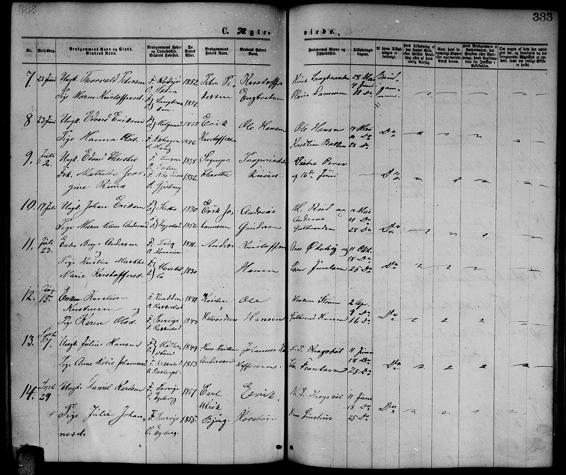 Enebakk prestekontor Kirkebøker, SAO/A-10171c/G/Ga/L0005: Parish register (copy) no. I 5, 1867-1888, p. 333