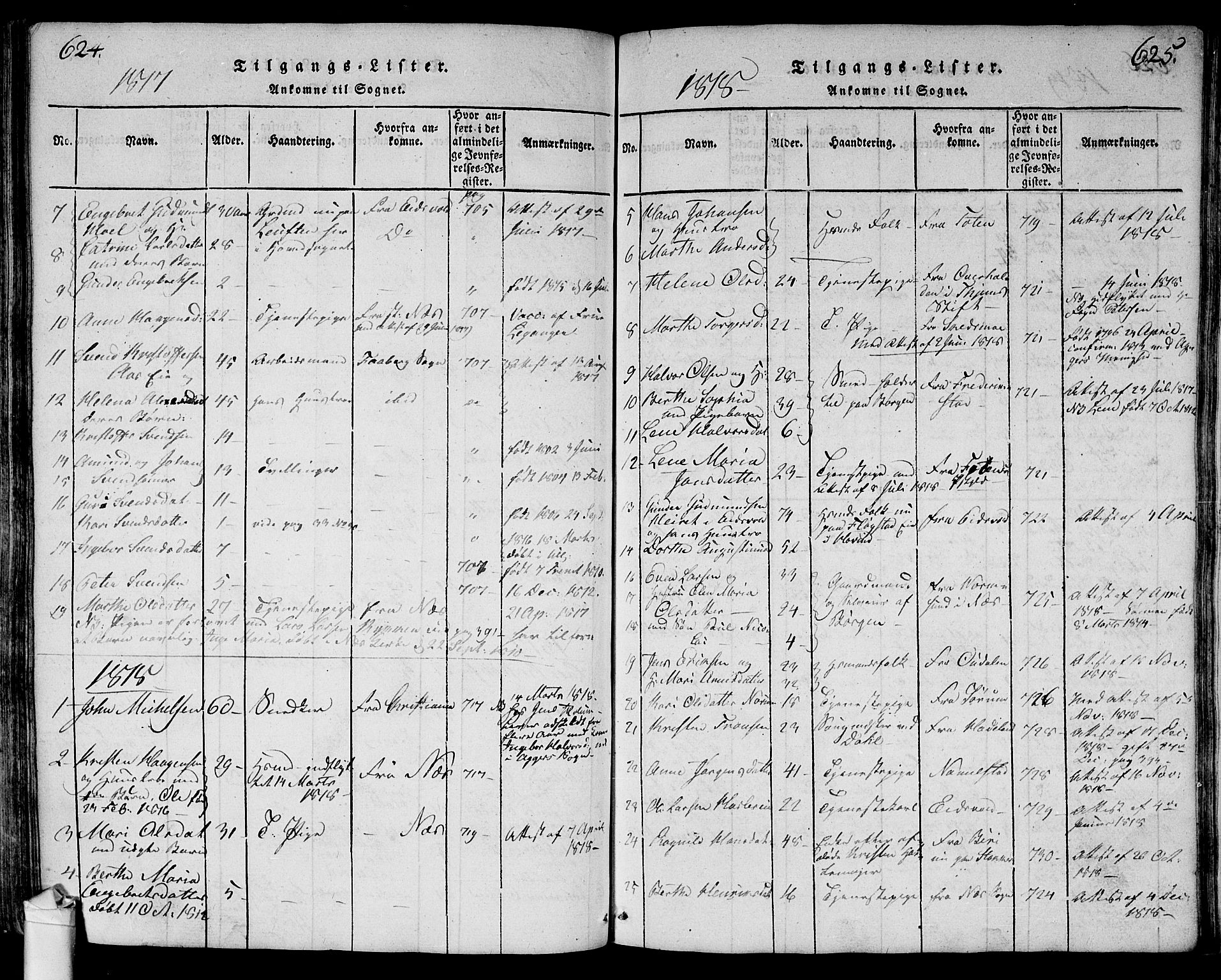 Ullensaker prestekontor Kirkebøker, AV/SAO-A-10236a/G/Ga/L0001: Parish register (copy) no. I 1, 1815-1835, p. 624-625