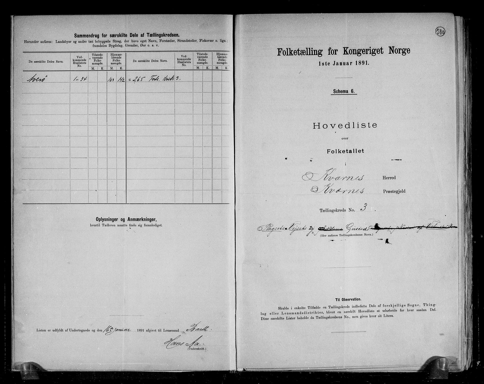 RA, 1891 census for 1553 Kvernes, 1891, p. 8