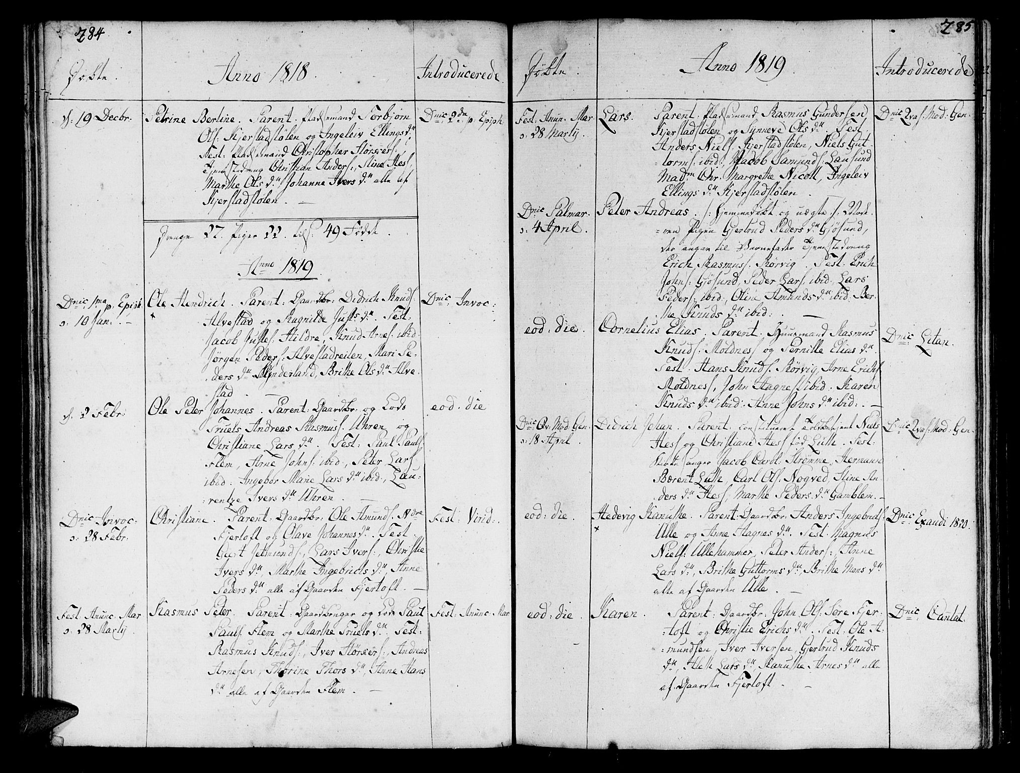 Ministerialprotokoller, klokkerbøker og fødselsregistre - Møre og Romsdal, SAT/A-1454/536/L0494: Parish register (official) no. 536A03, 1803-1836, p. 284-285