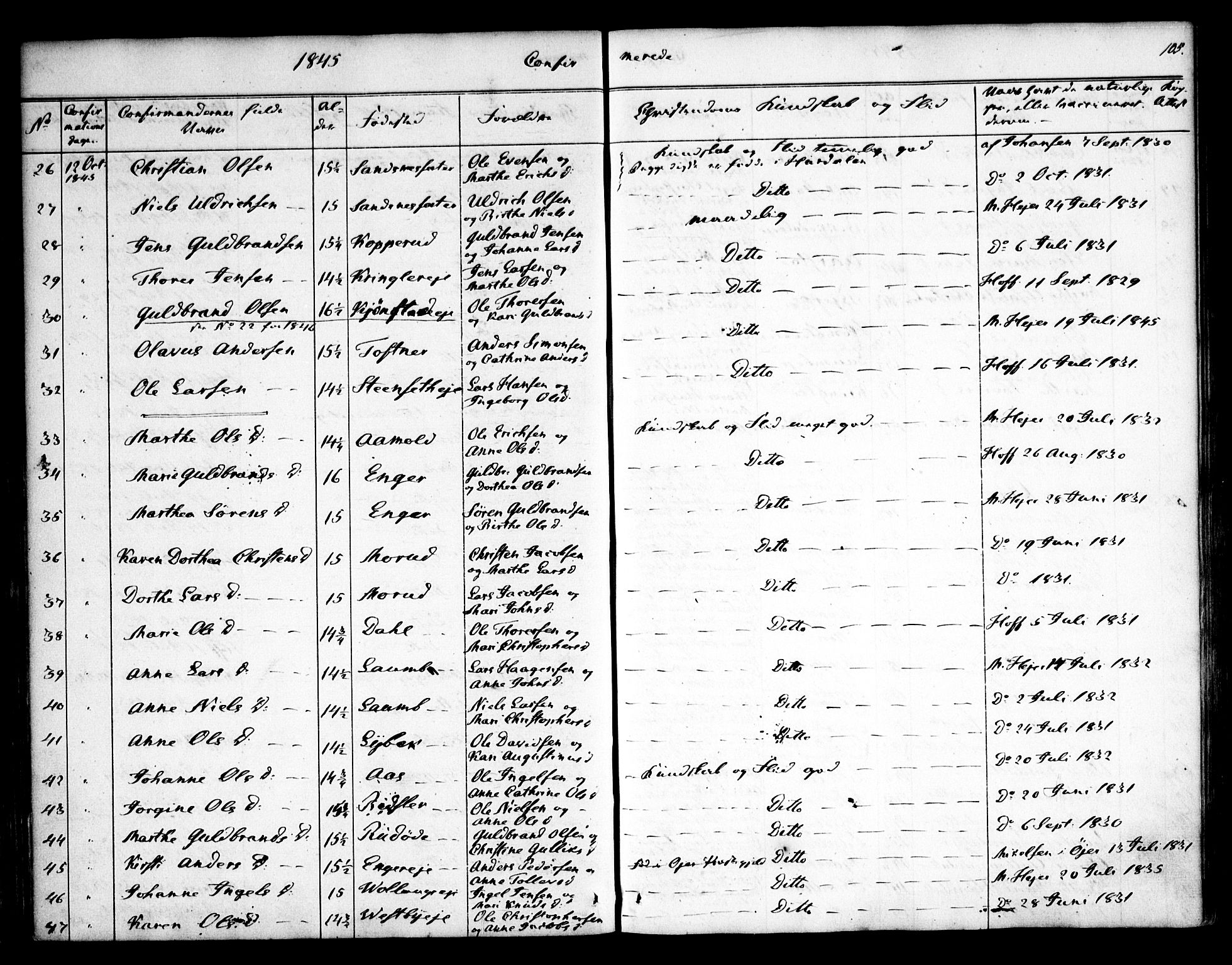 Nannestad prestekontor Kirkebøker, AV/SAO-A-10414a/F/Fa/L0010: Parish register (official) no. I 10, 1840-1850, p. 105